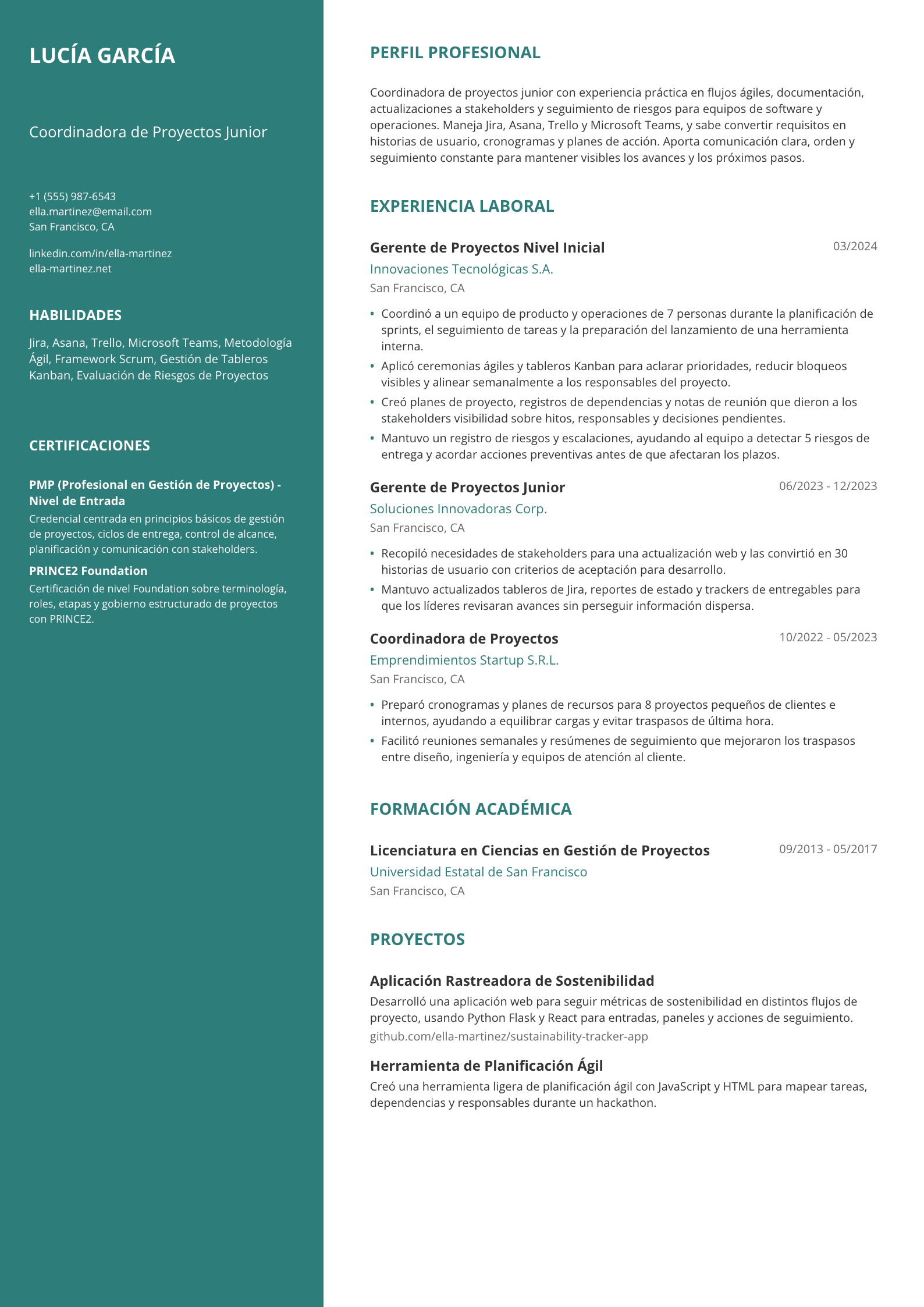 Coordinadora de Proyectos Junior
