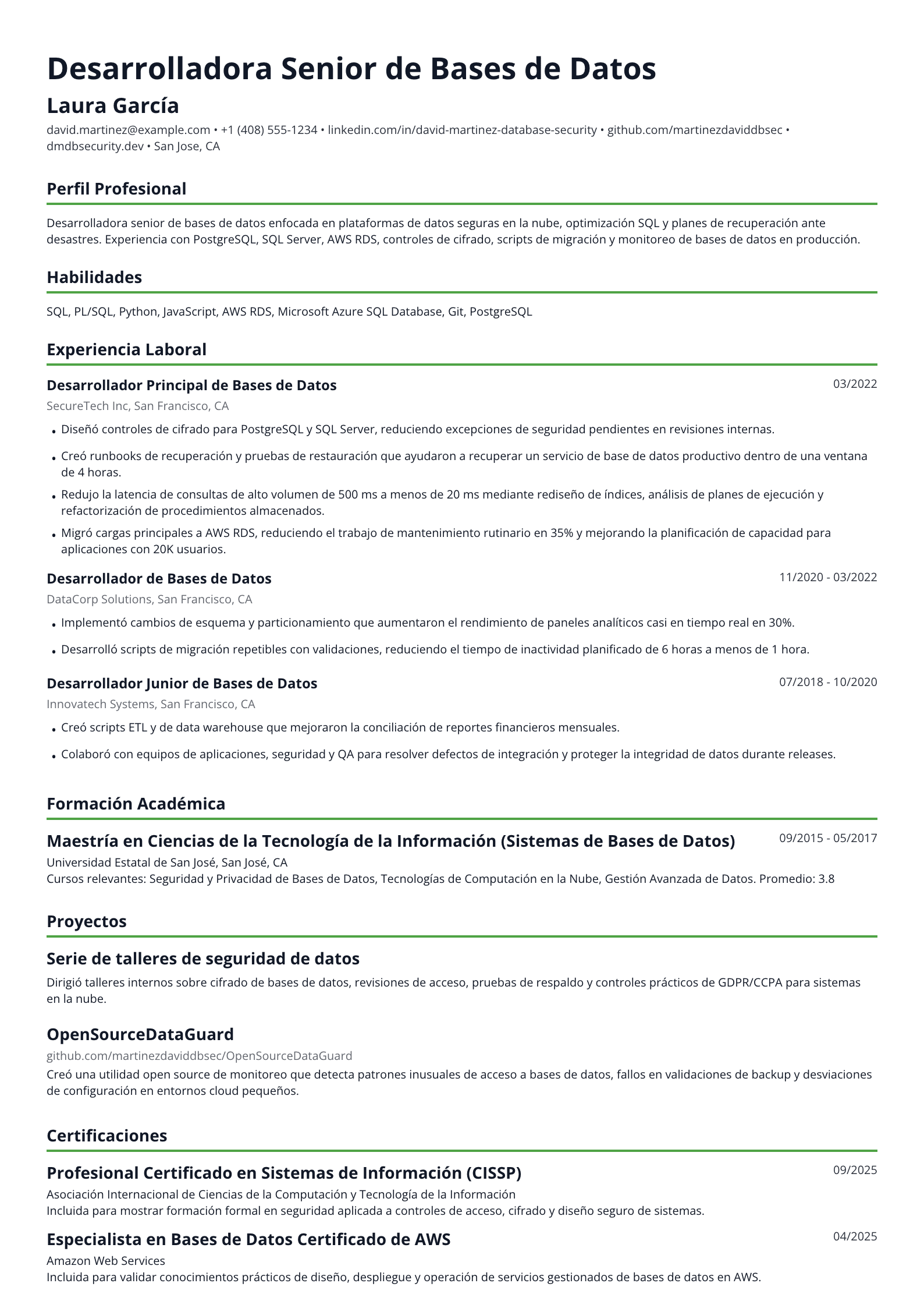 Desarrollador de Bases de Datos