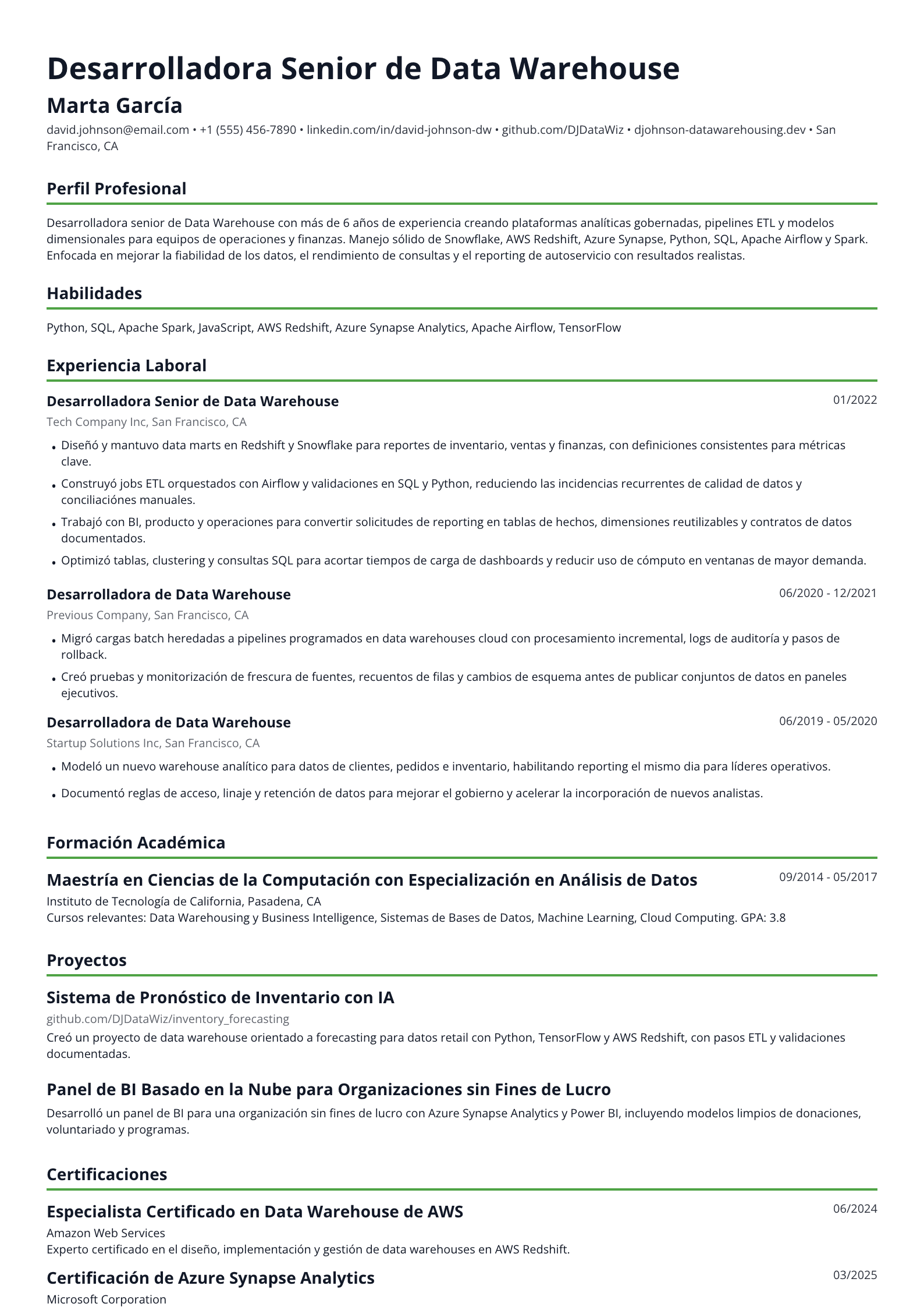 Desarrolladora de Data Warehouse
