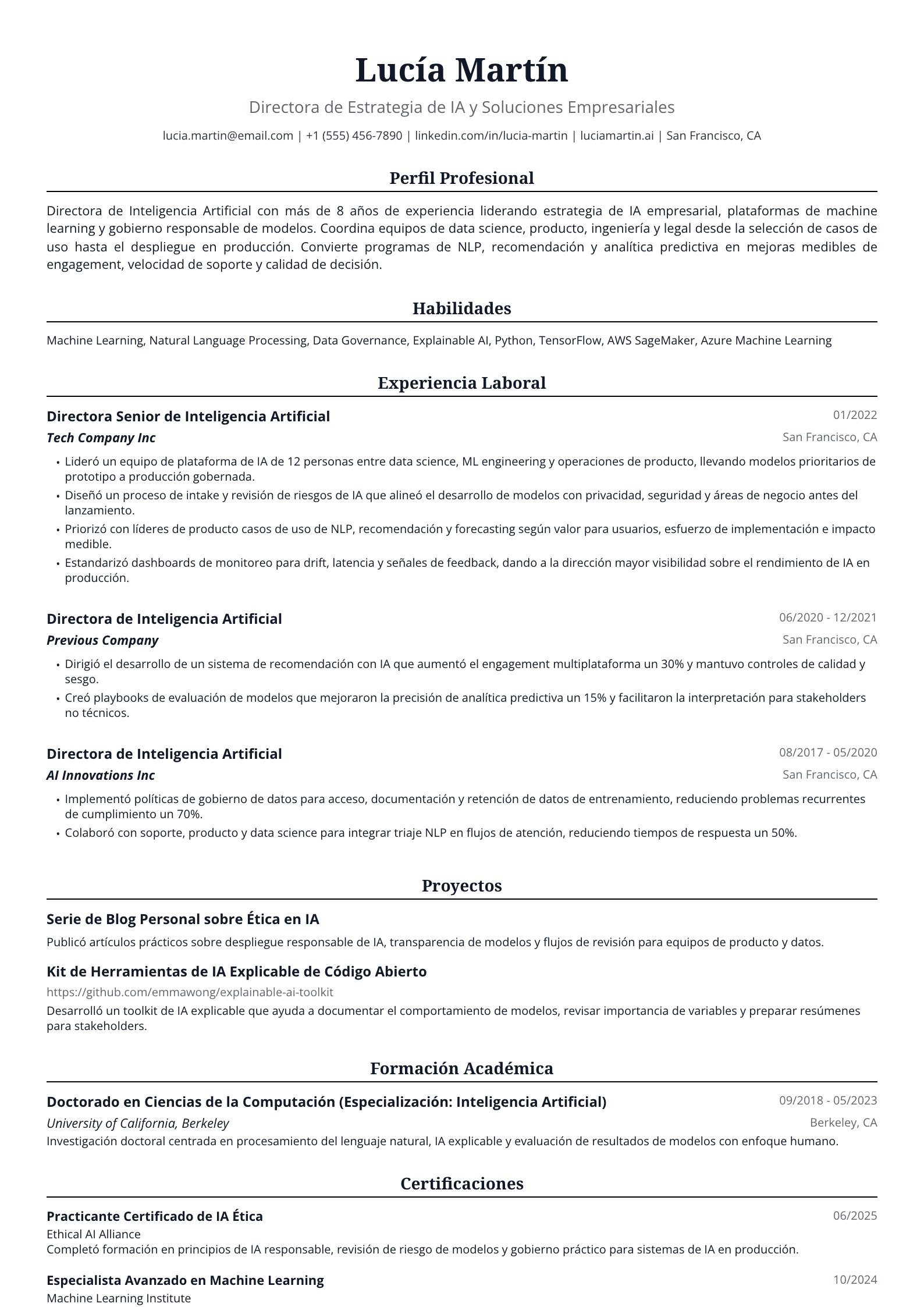 Directora de Inteligencia Artificial