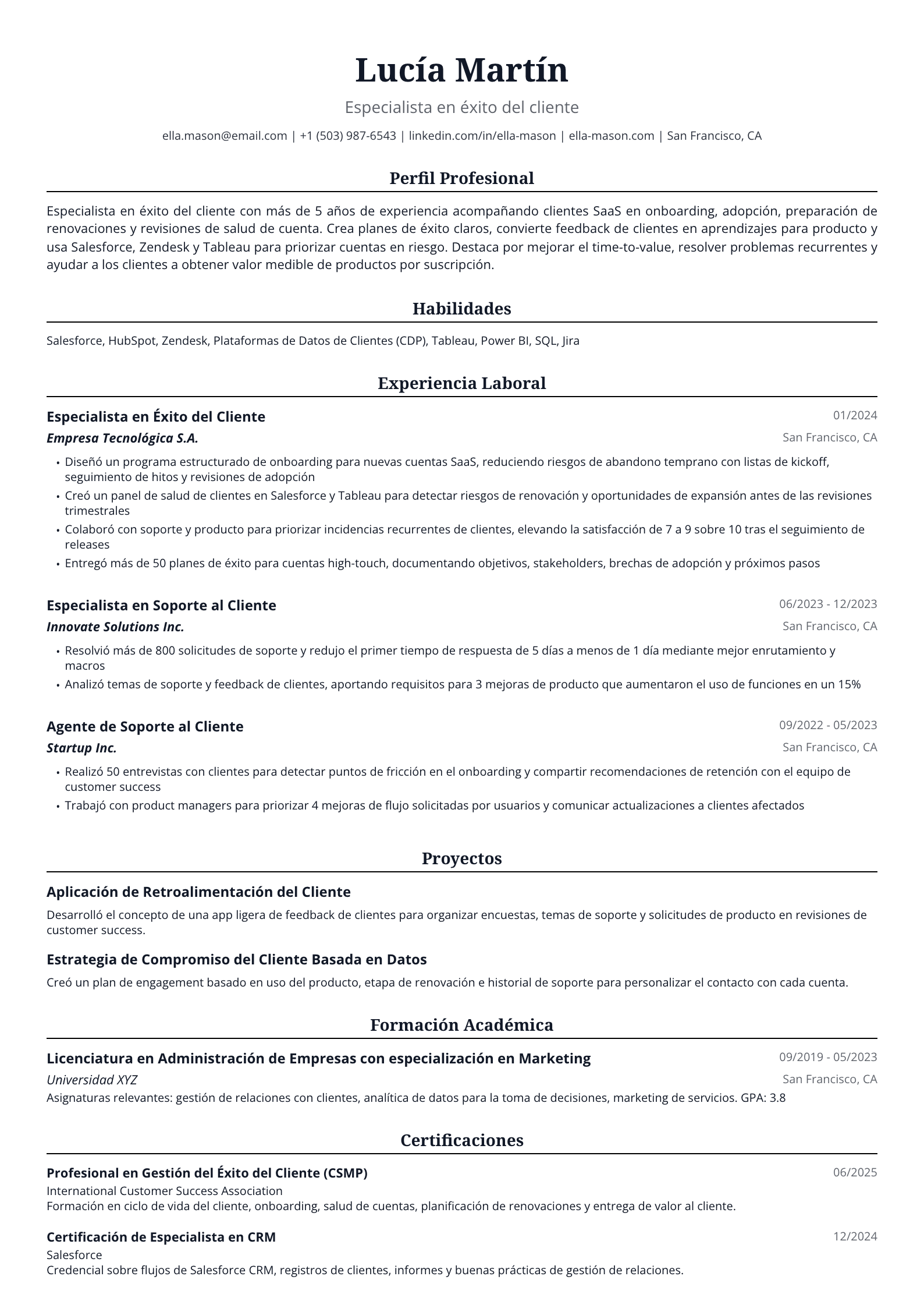 Especialista en éxito del cliente