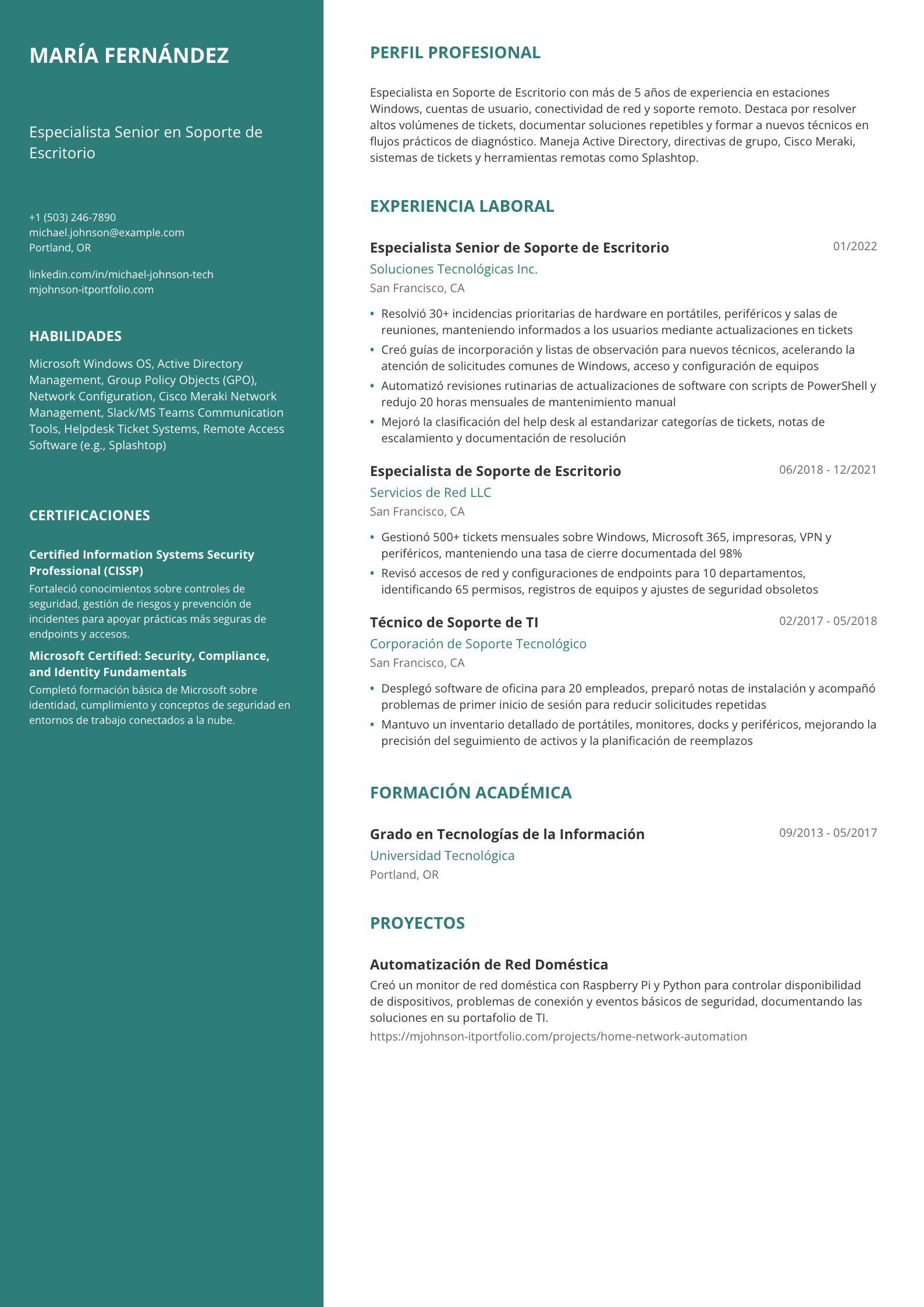 Especialista en Soporte de Escritorio