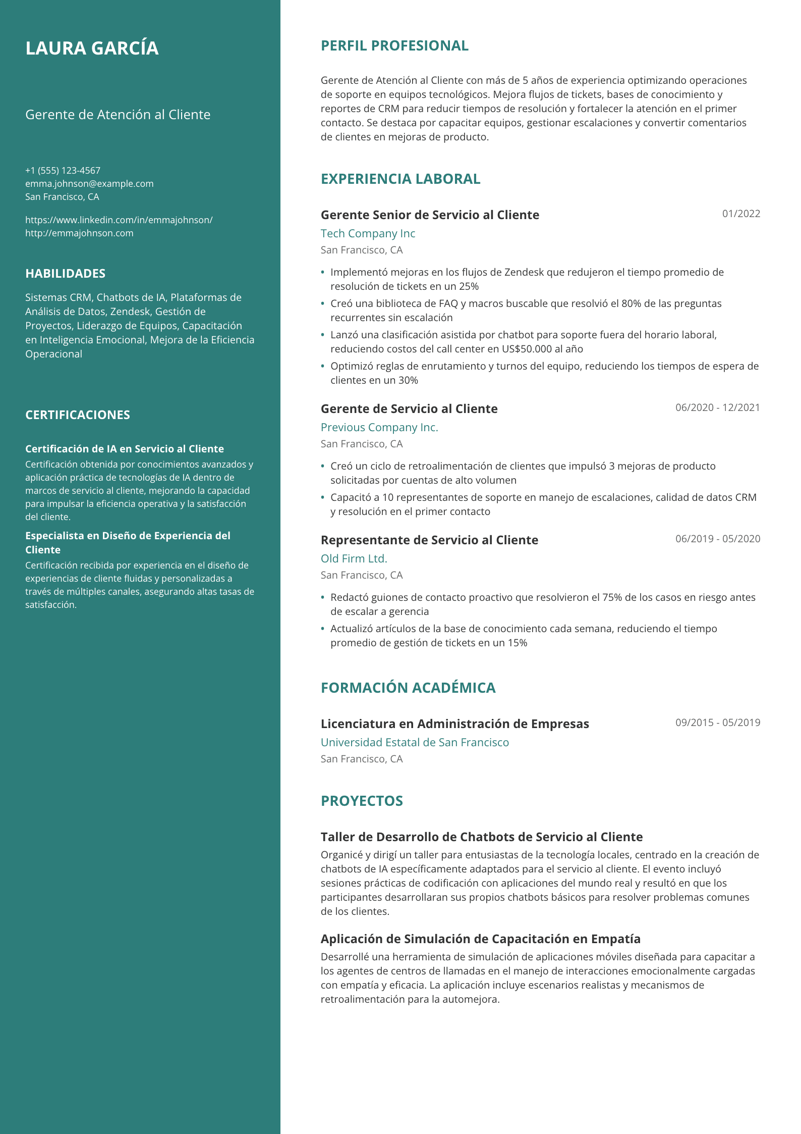 Gerente de Atención al Cliente