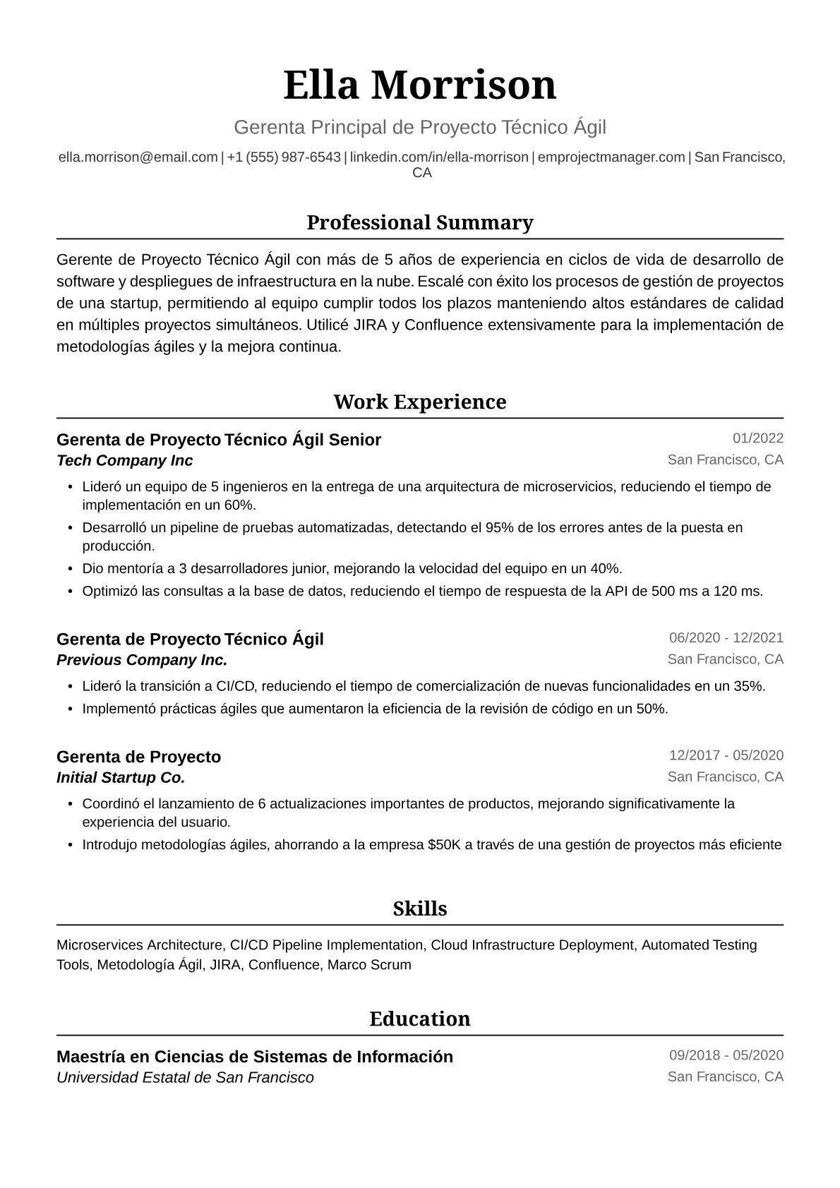 Gerenta de proyecto técnico ágil