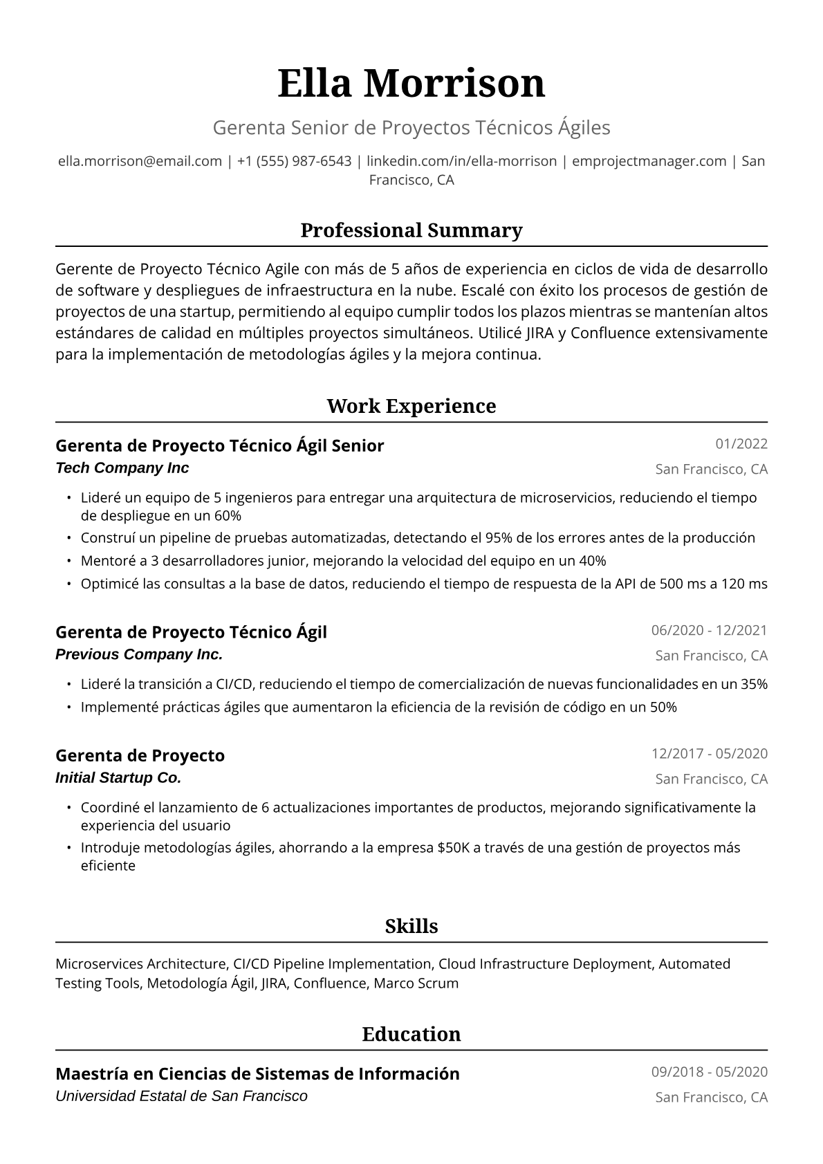 Gerenta de proyecto técnico Agile