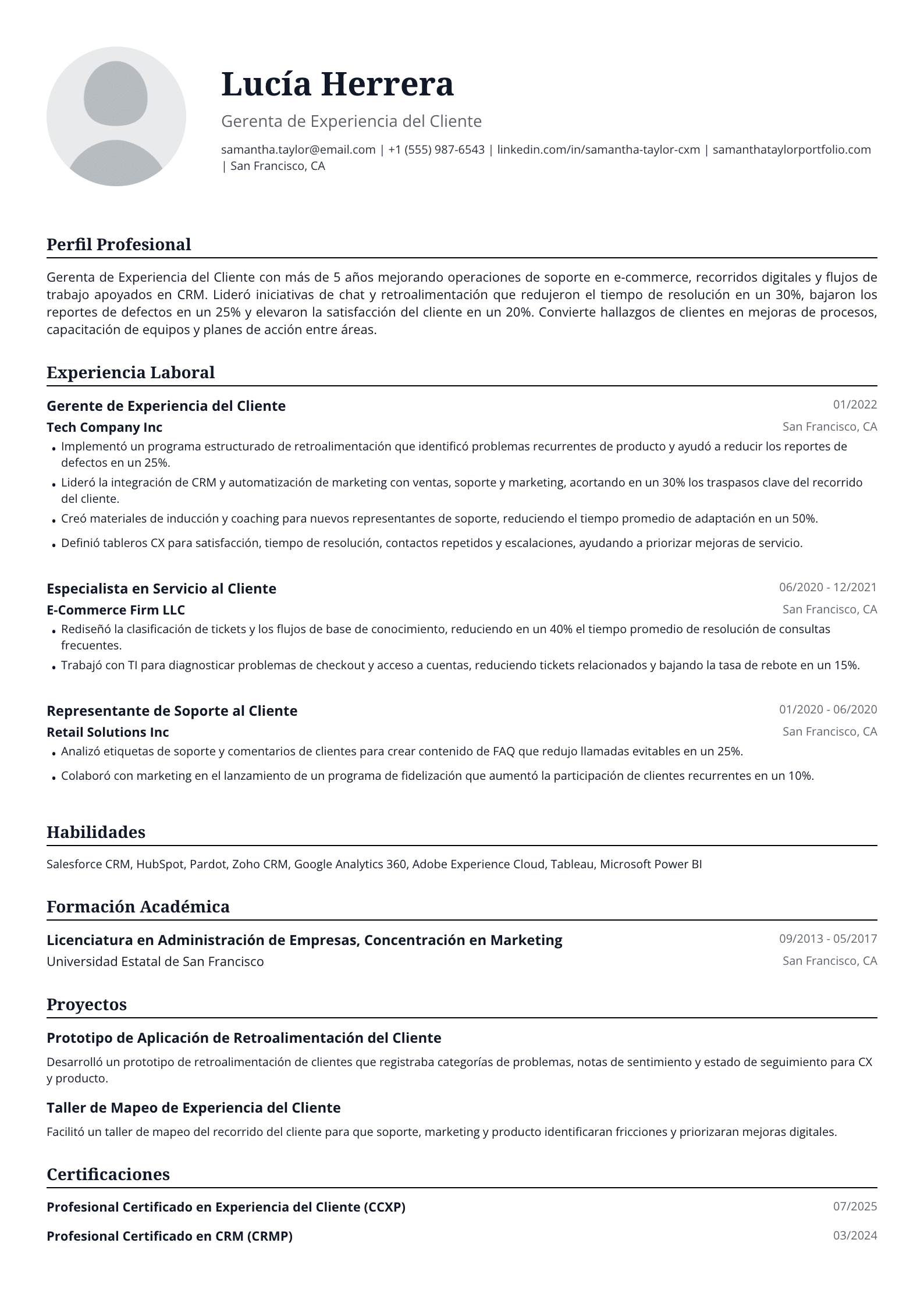 Gerenta de Experiencia del Cliente