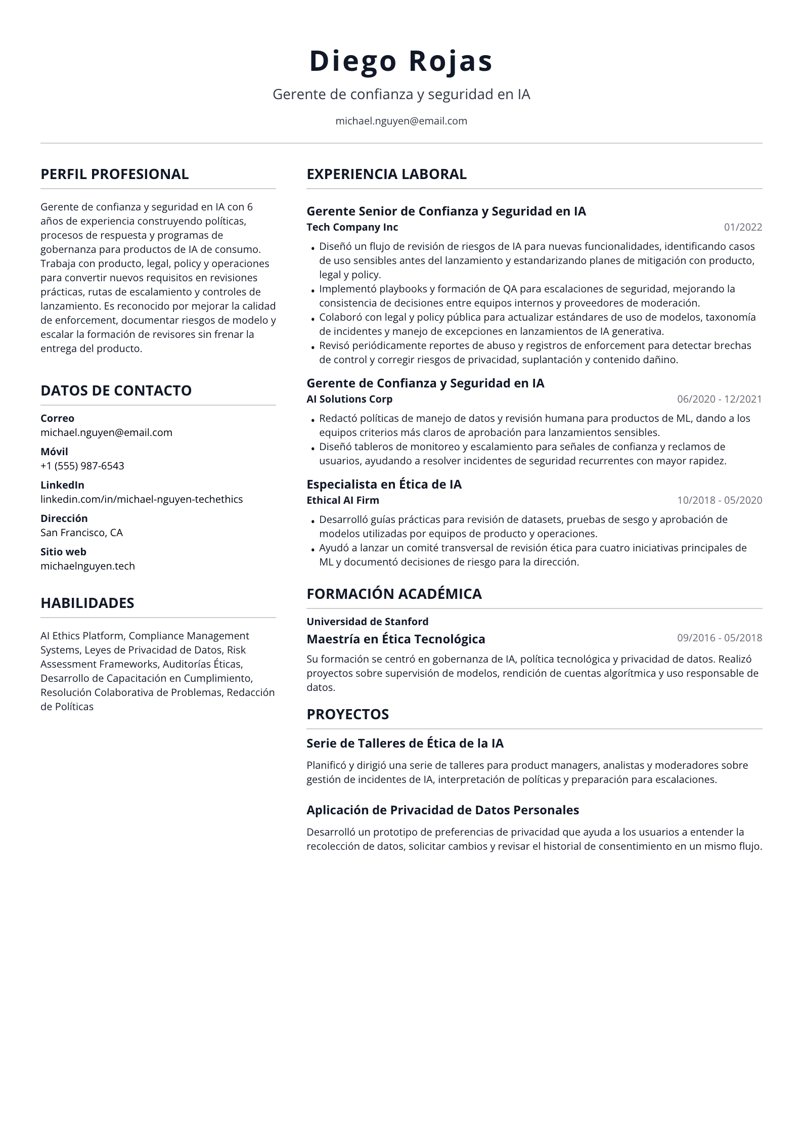 Gerente de confianza y seguridad en IA