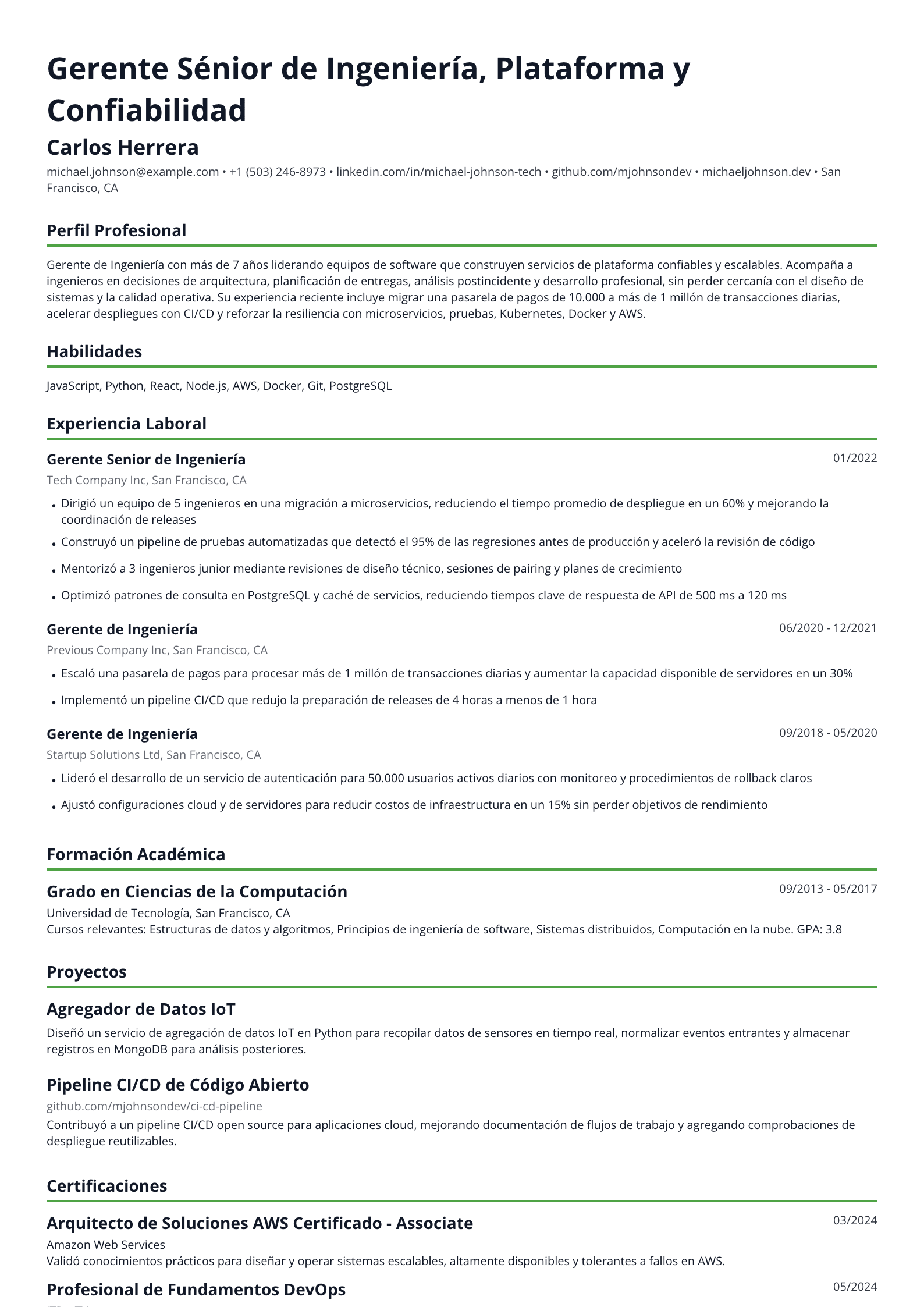 Gerente de Ingeniería
