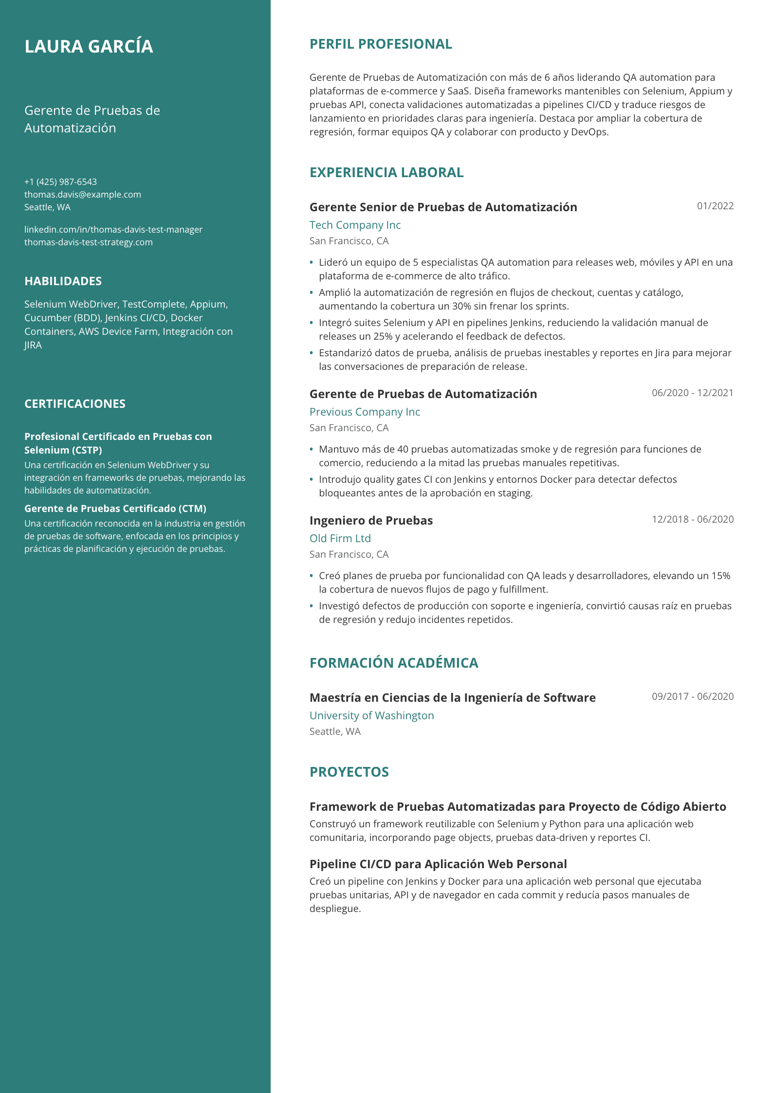 Gerente de Pruebas de Automatización