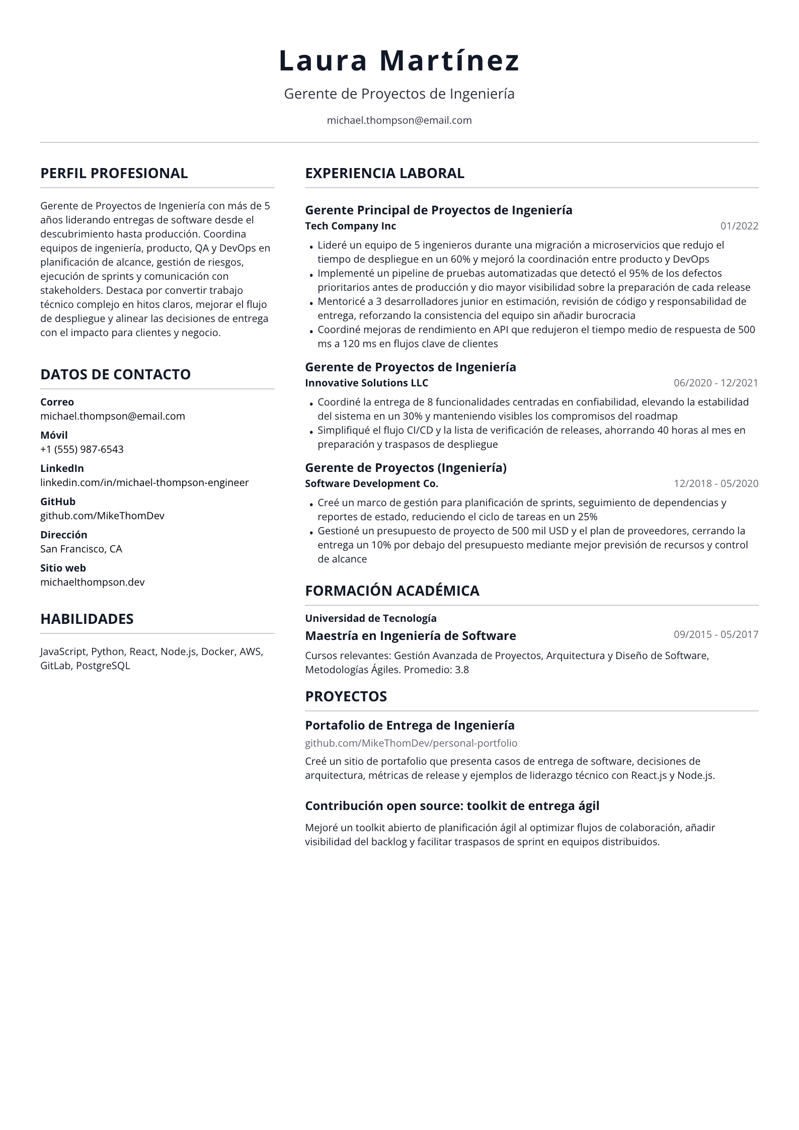 Gerente de Proyectos de Ingeniería