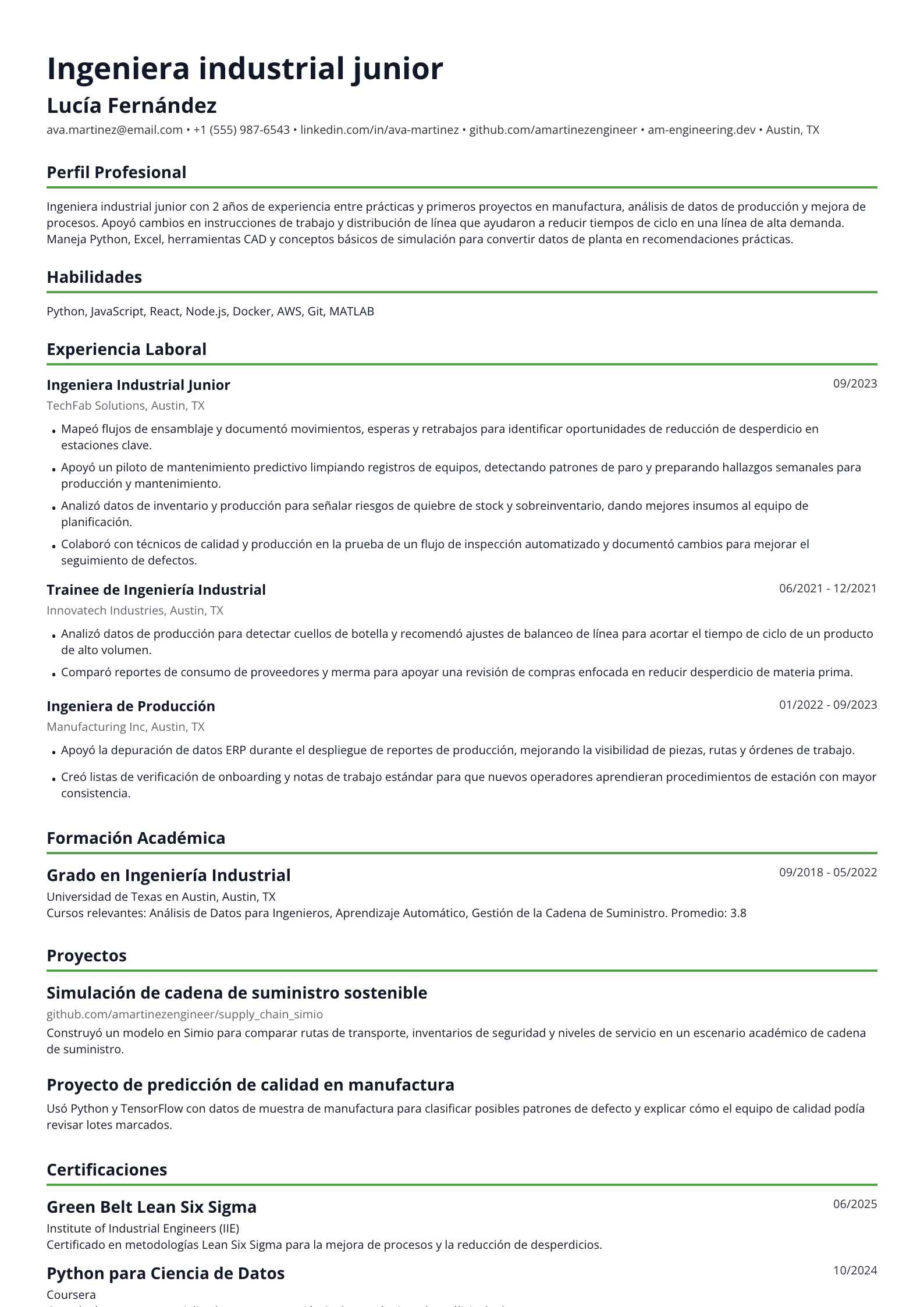 Ingeniera industrial junior