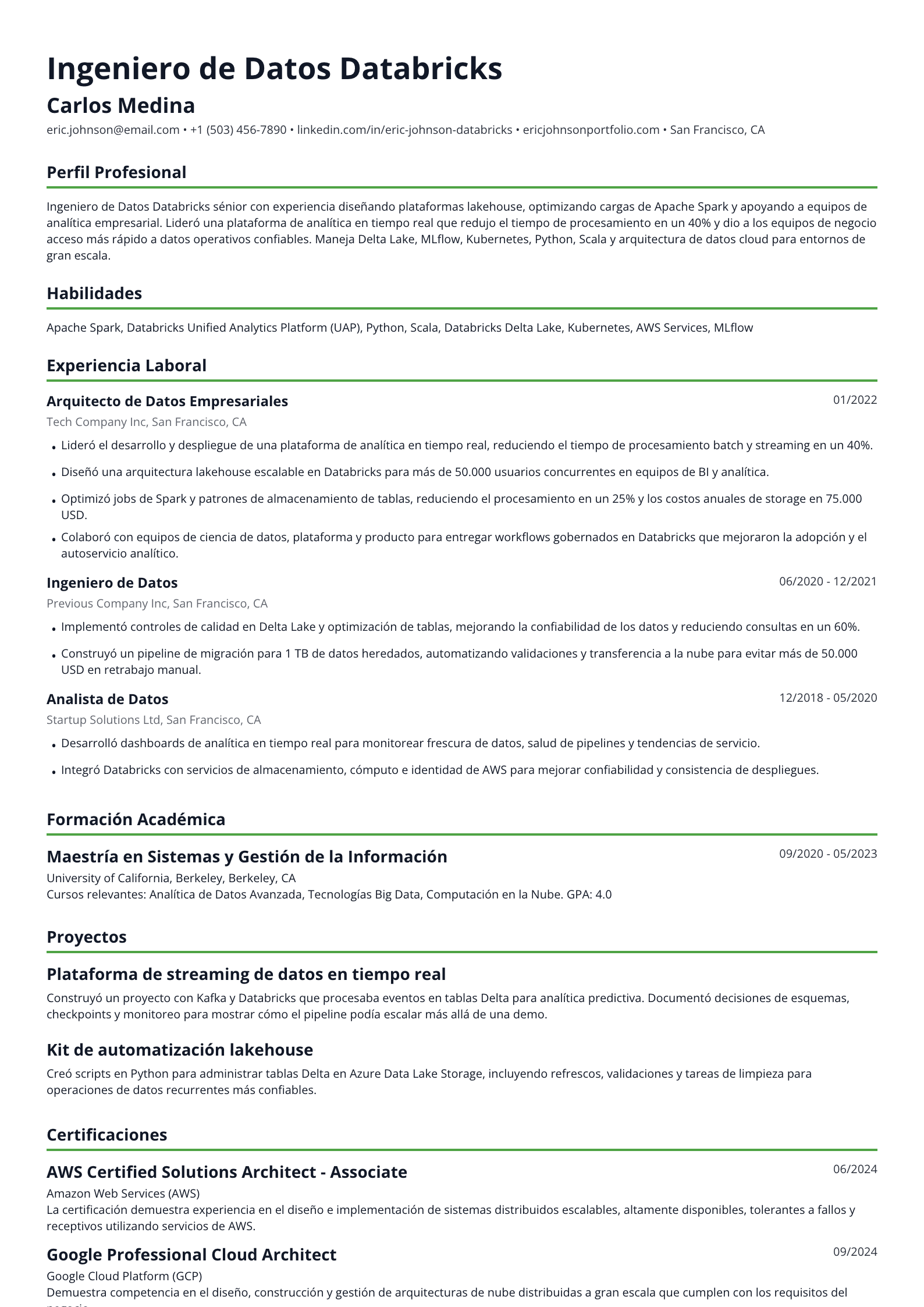 Ingeniero de Datos Databricks