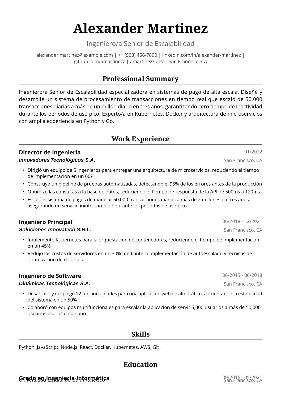 Ejemplo de Currículum de Ingeniero/a