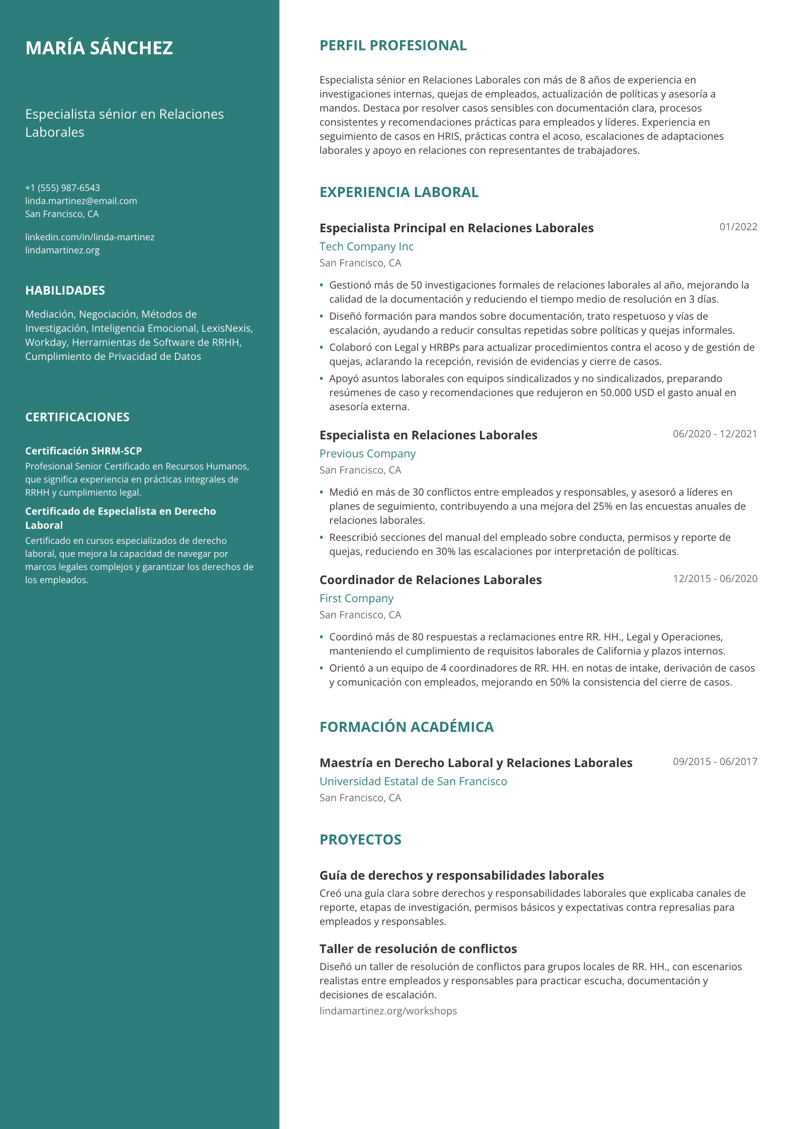 Especialista en Relaciones Laborales