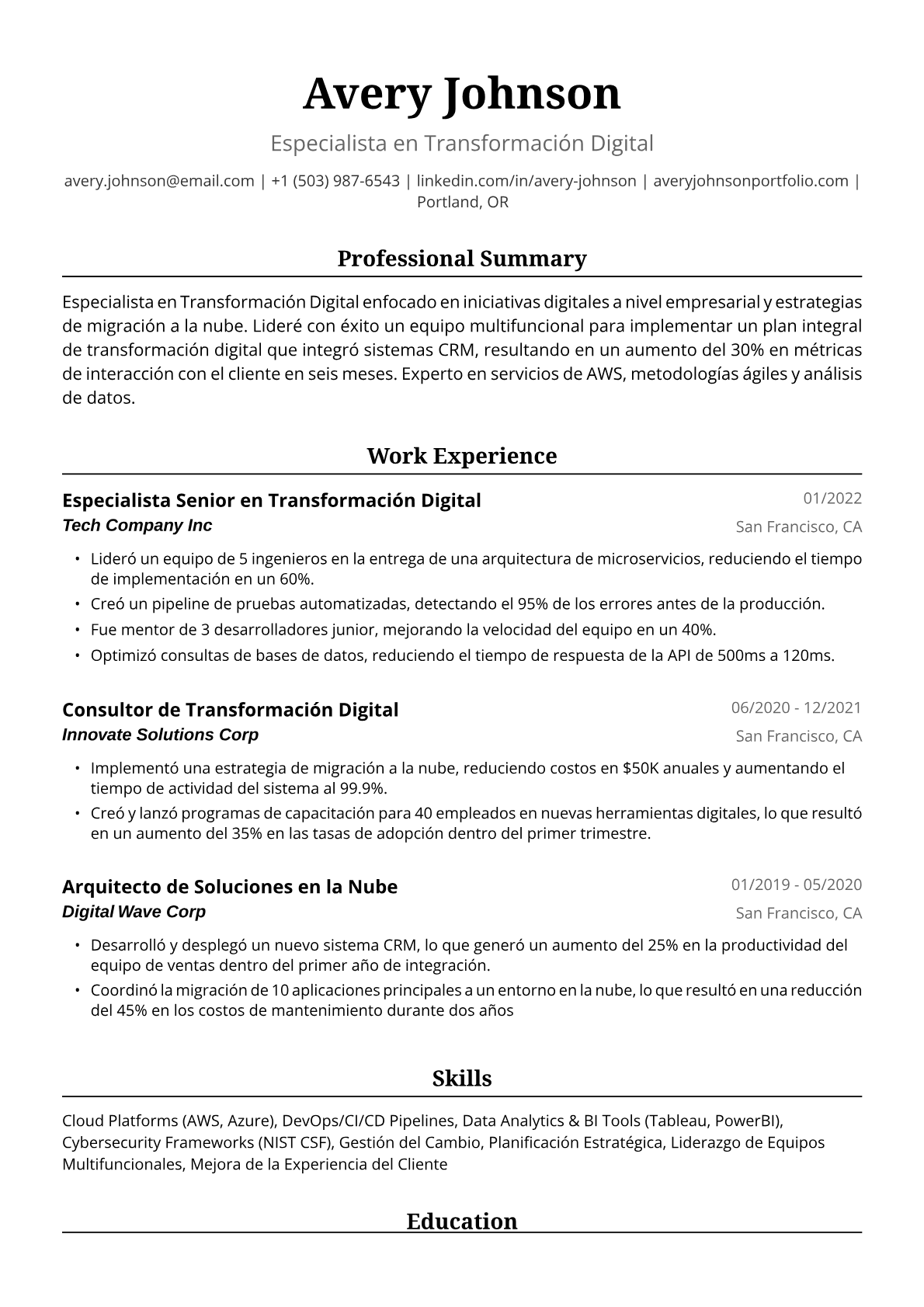 Ejemplo de Currículum de Transformación Digital