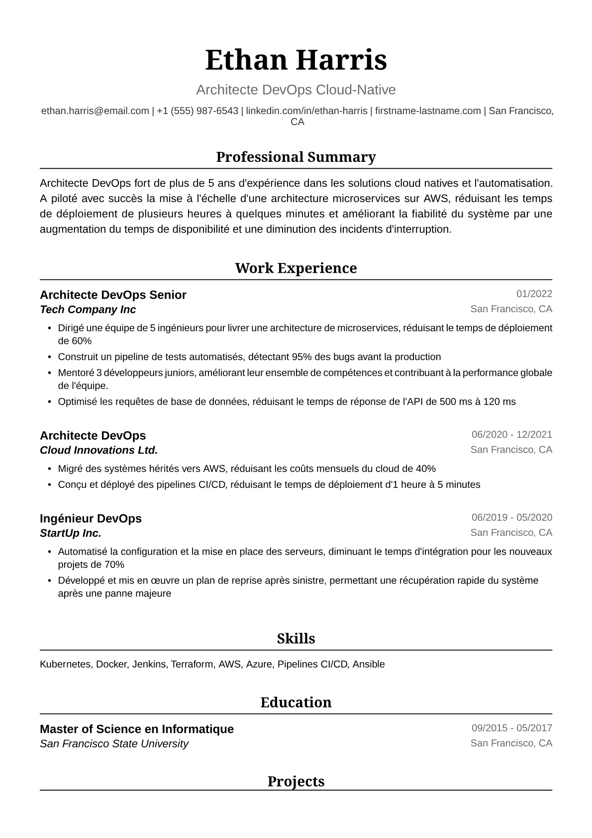 Exemple de CV d'Architecte DevOps