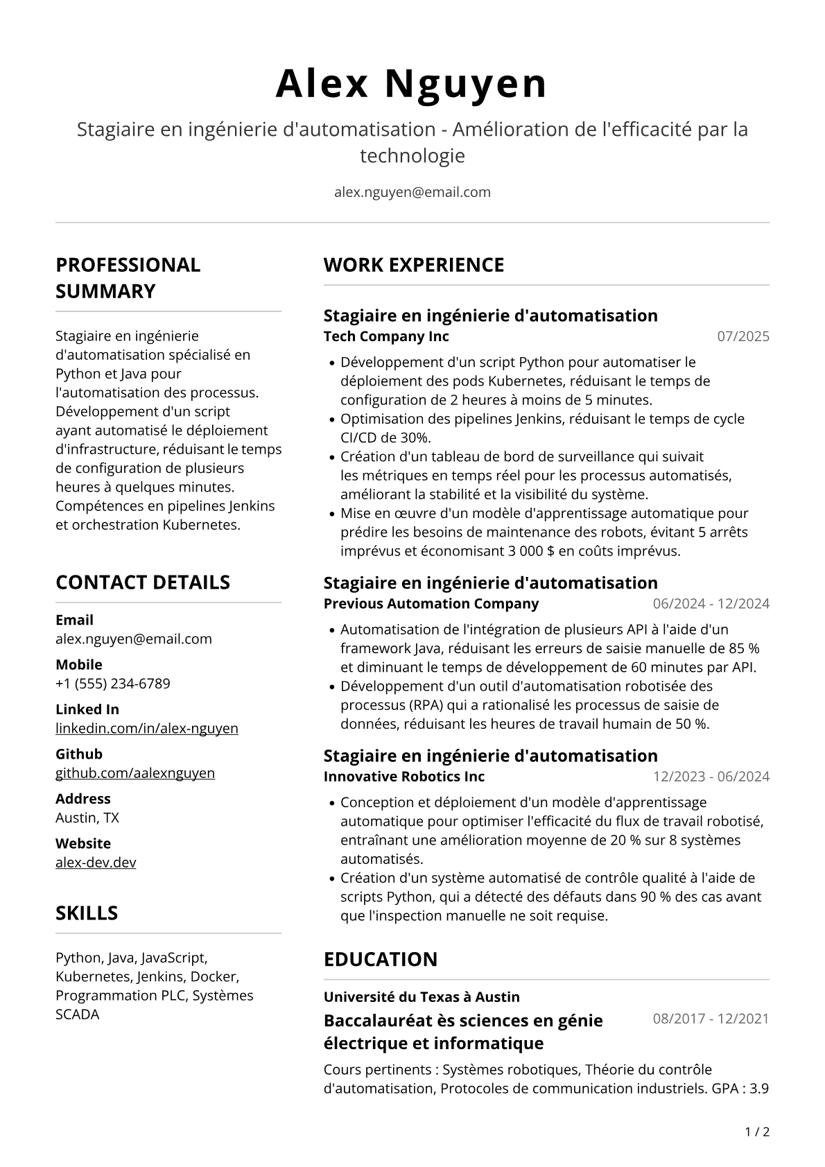 Stagiaire ingénieure automatisation