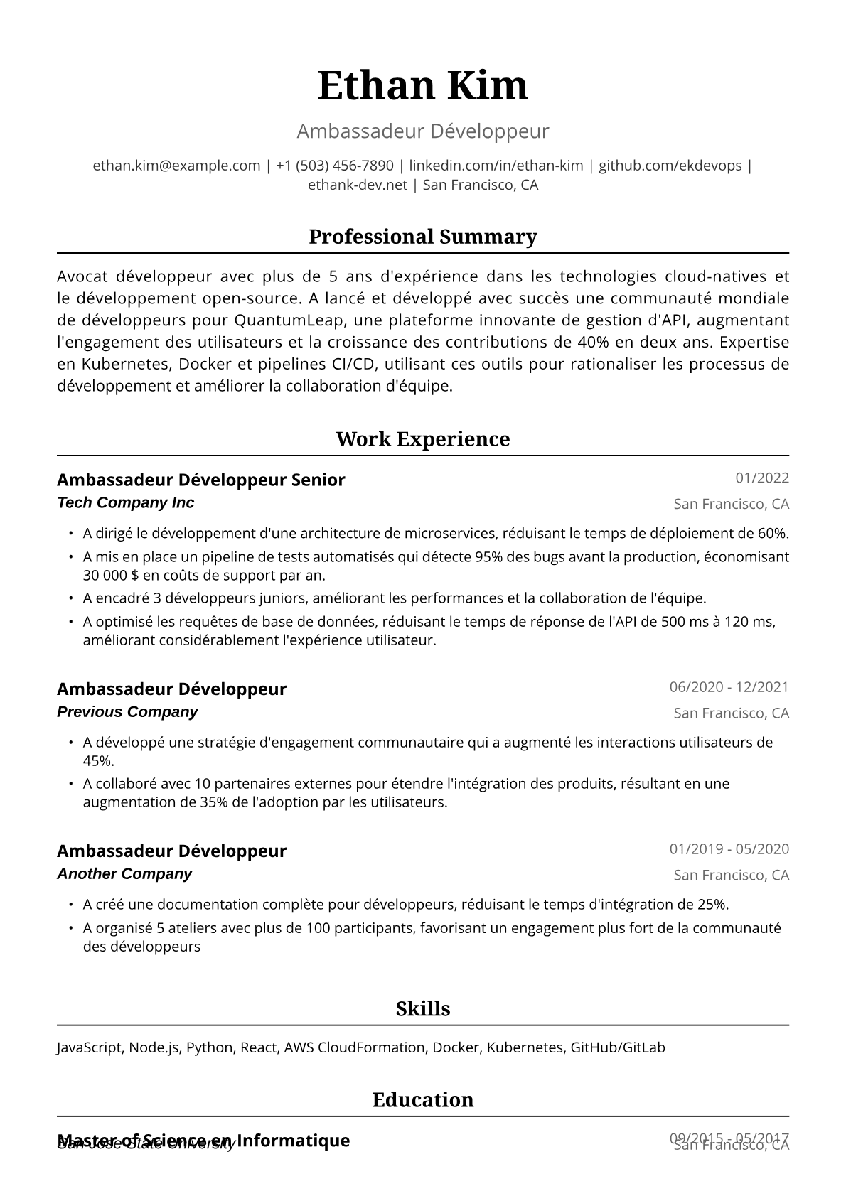 Exemple de CV d'Avocat Développeur