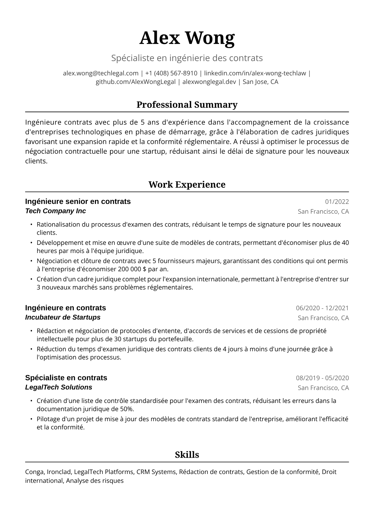 Exemple de CV d'Ingénieure Contrats