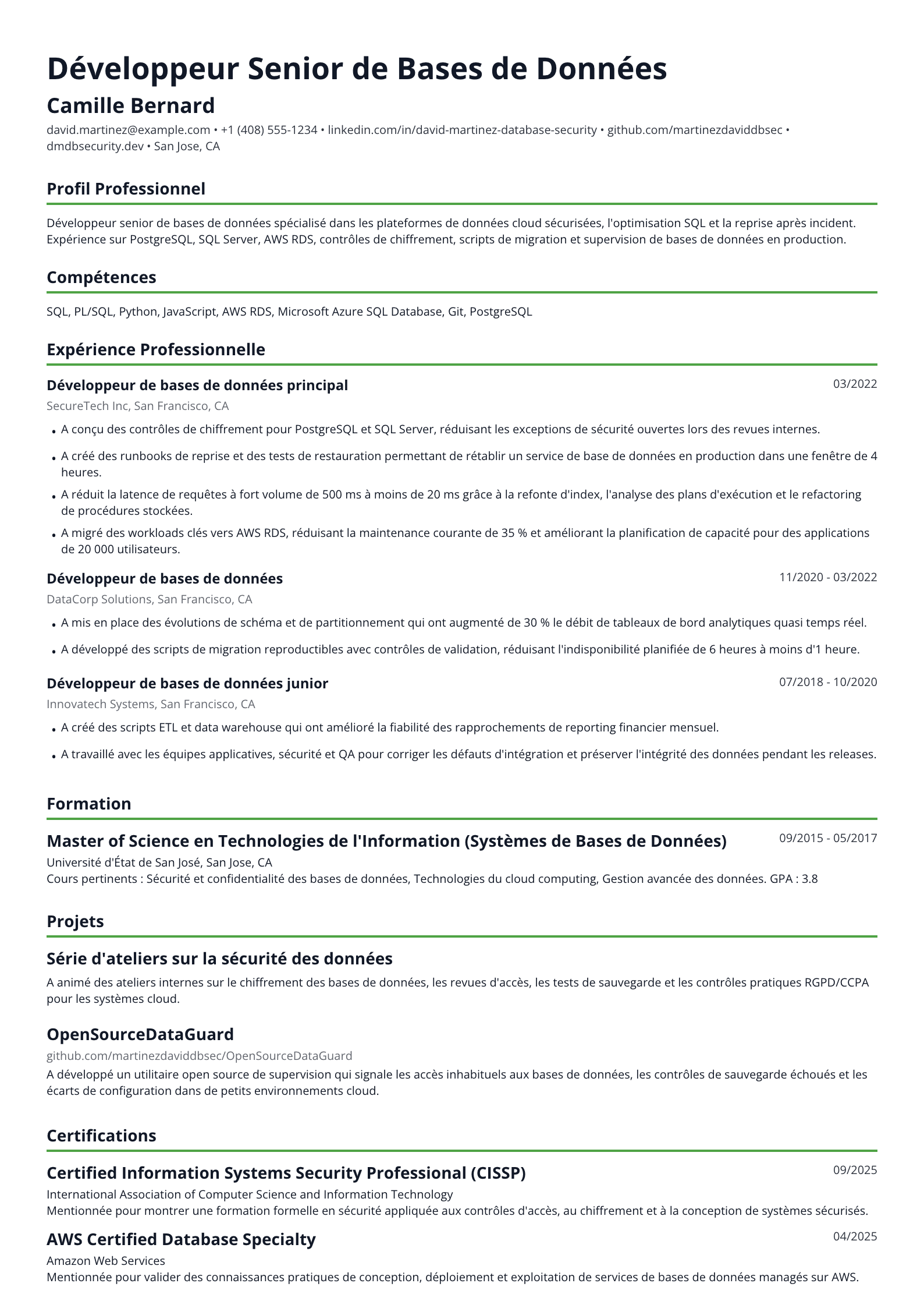 Développeur de Bases de Données