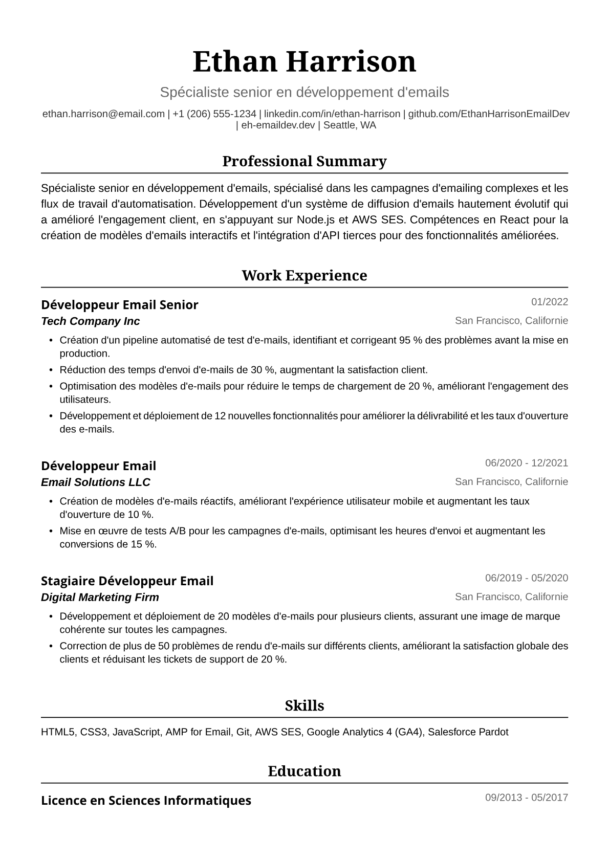 Exemple de CV Développeur Email