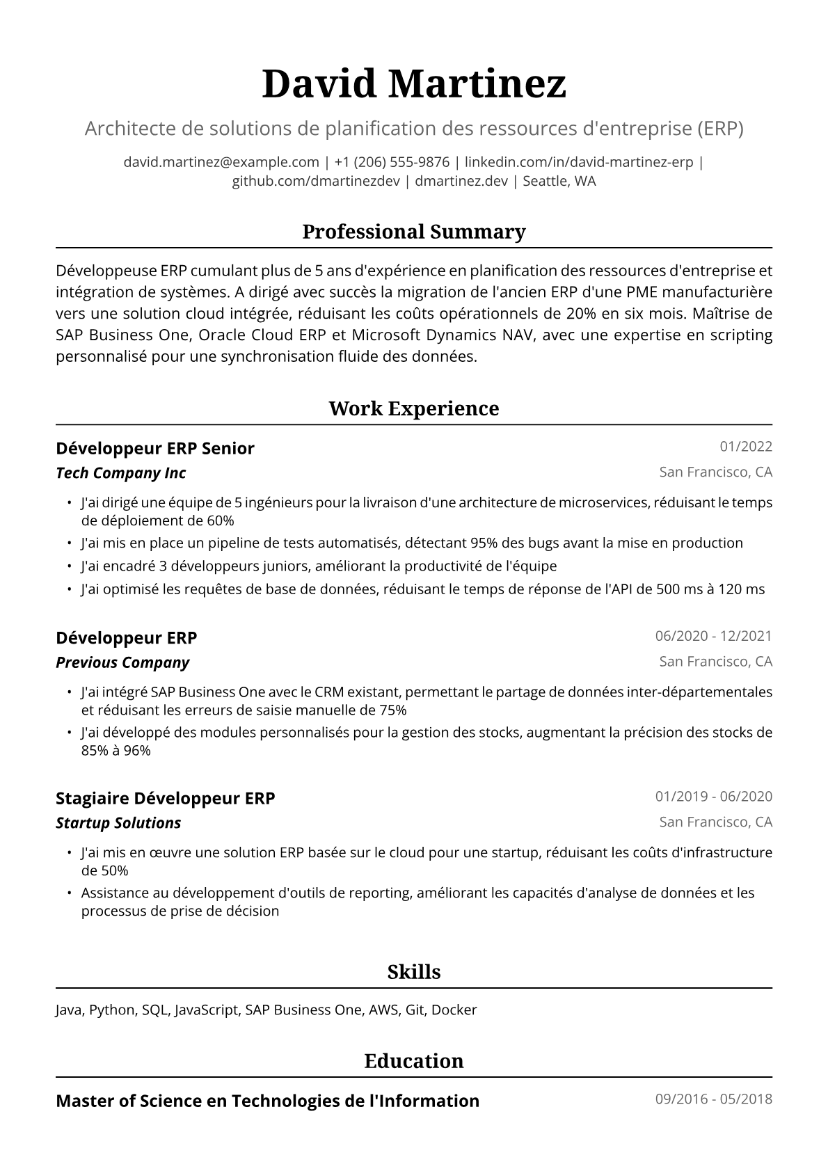 Exemple de CV Développeuse ERP