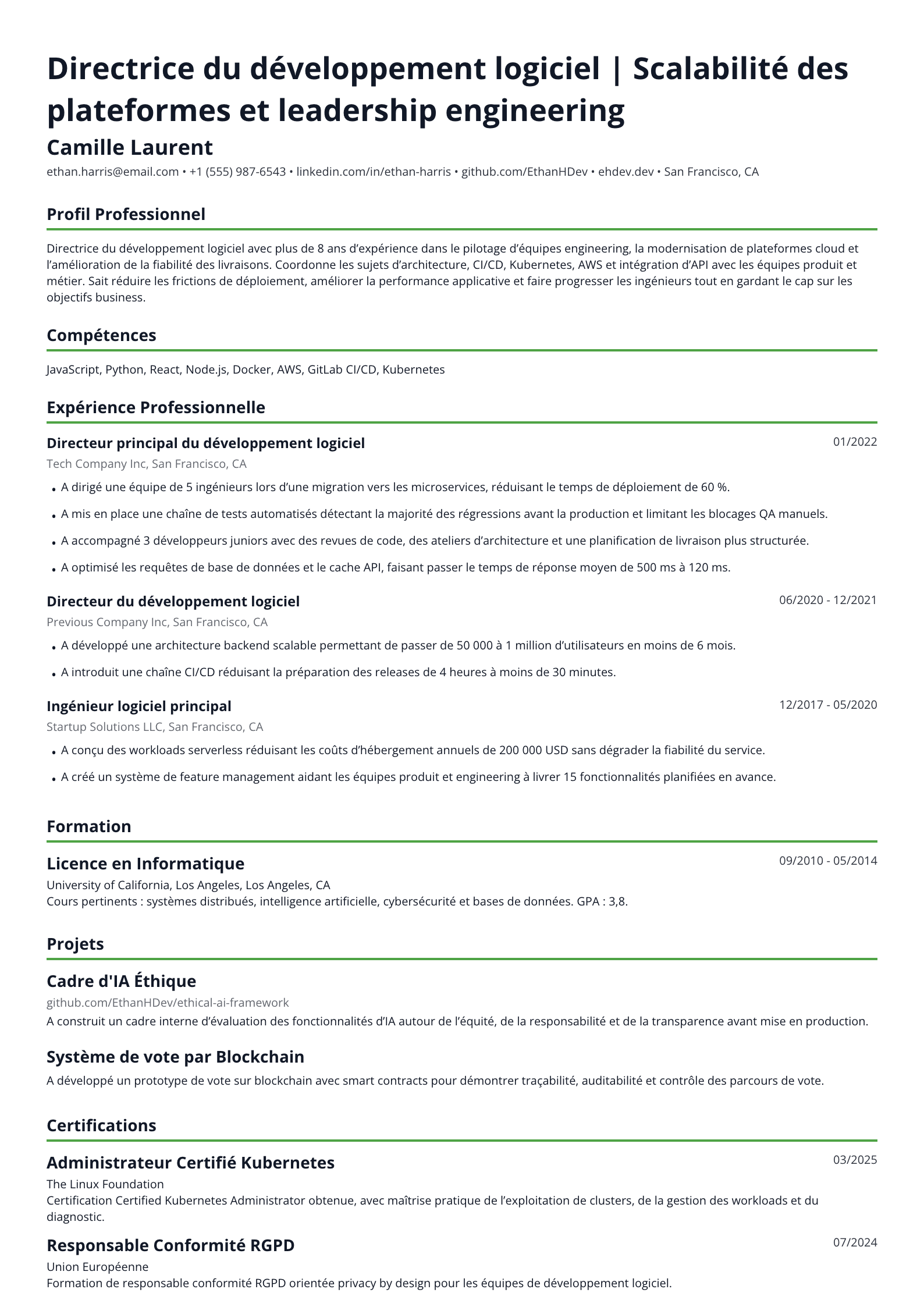 Directrice du développement logiciel