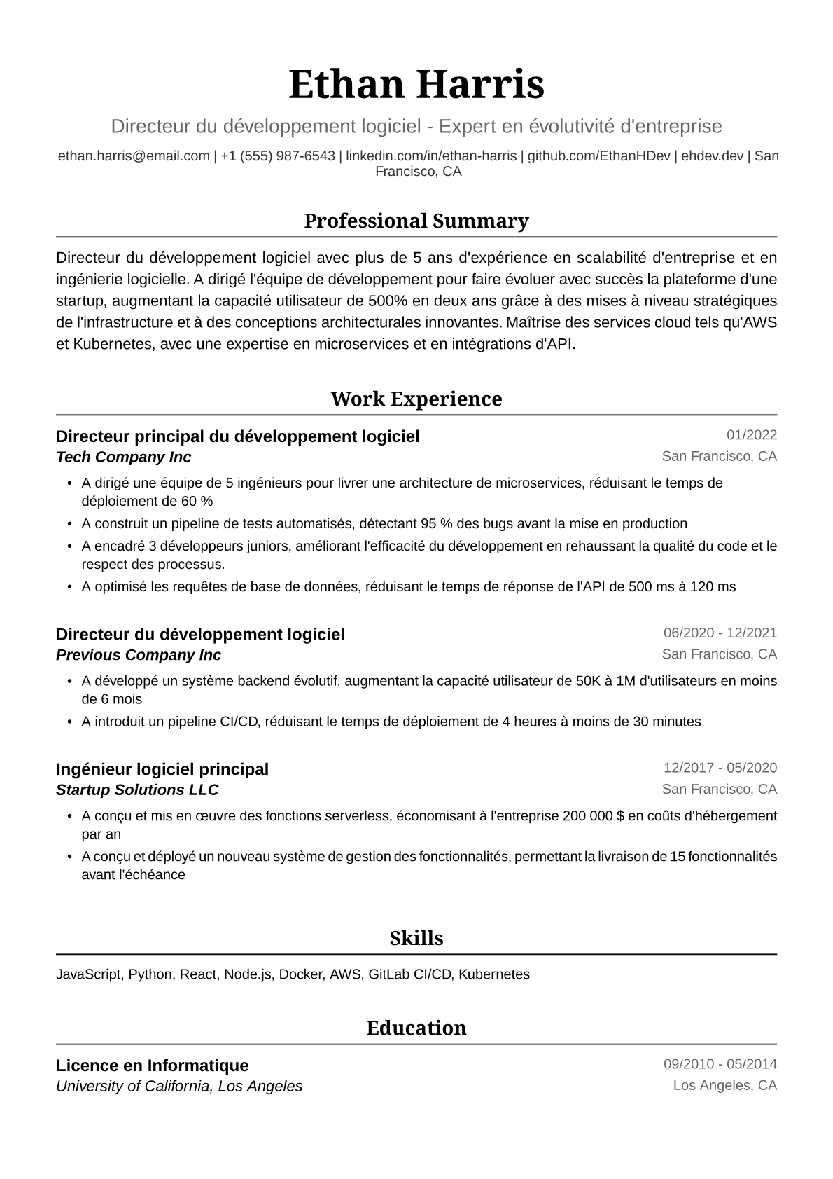Exemple de CV Directeur du développement logiciel