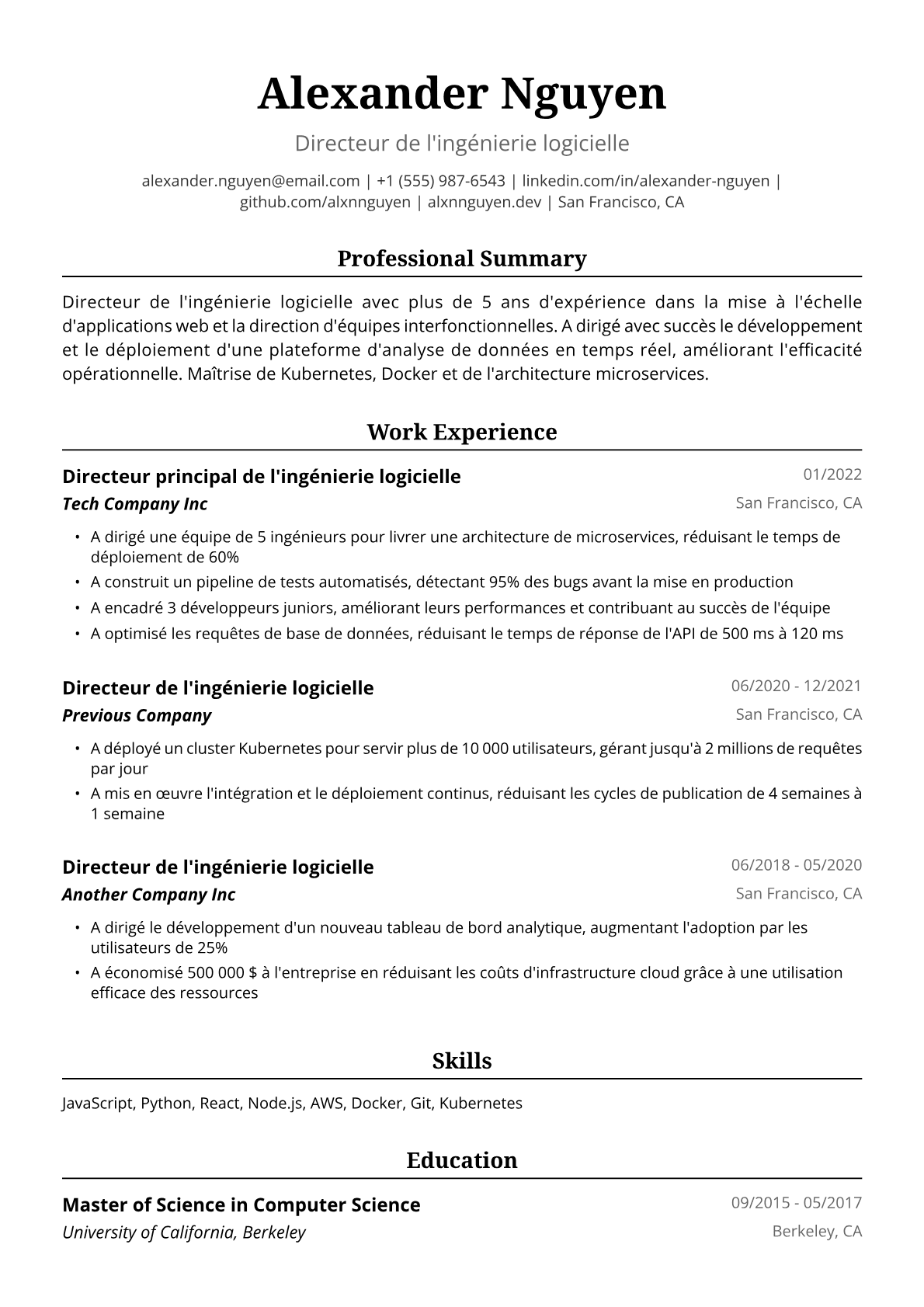 Exemple de CV de Directeur de l'ingénierie logicielle