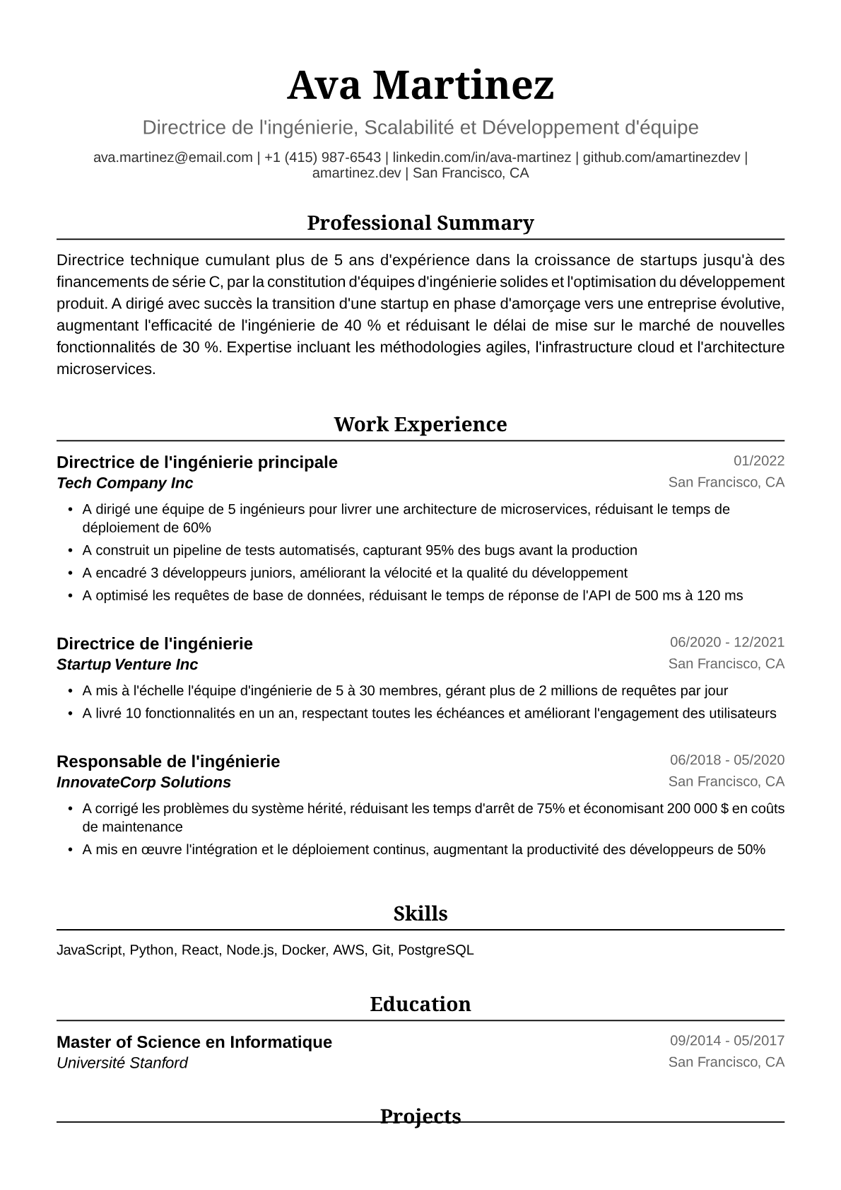 Exemple de CV de Directrice technique