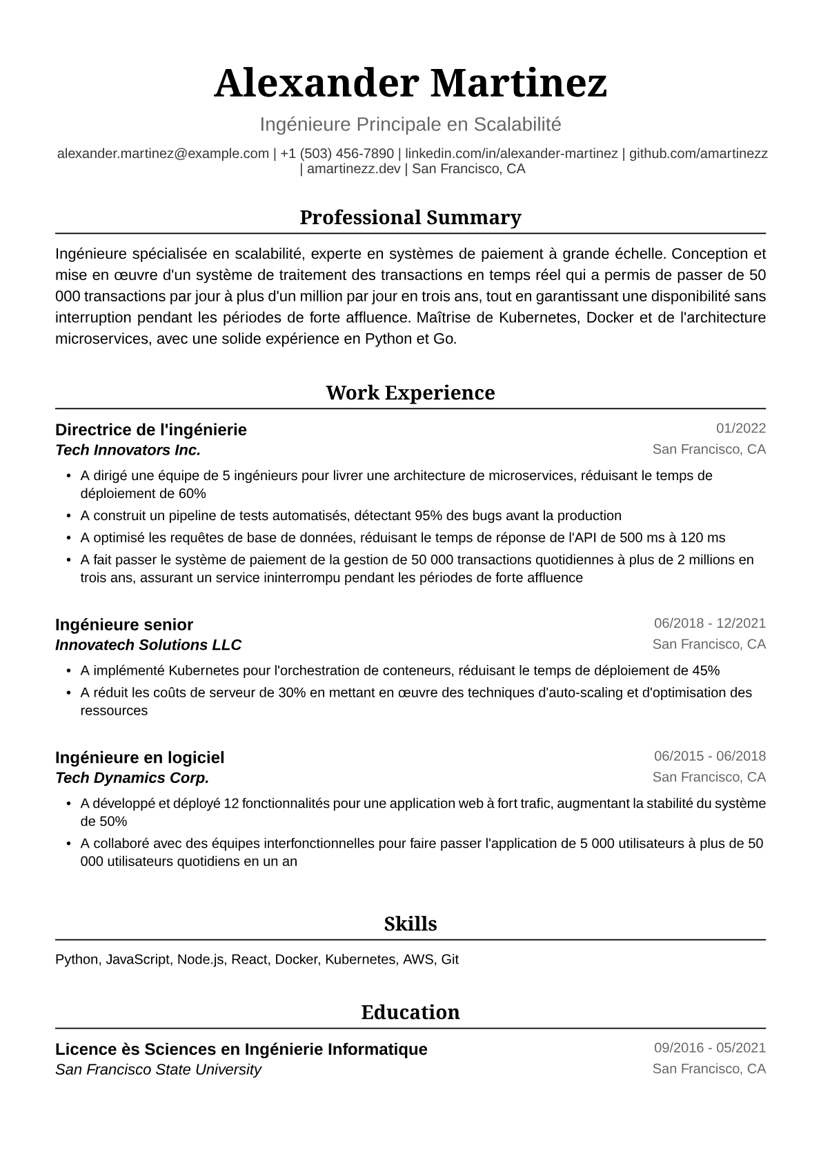 Exemple de CV d'Ingénieure