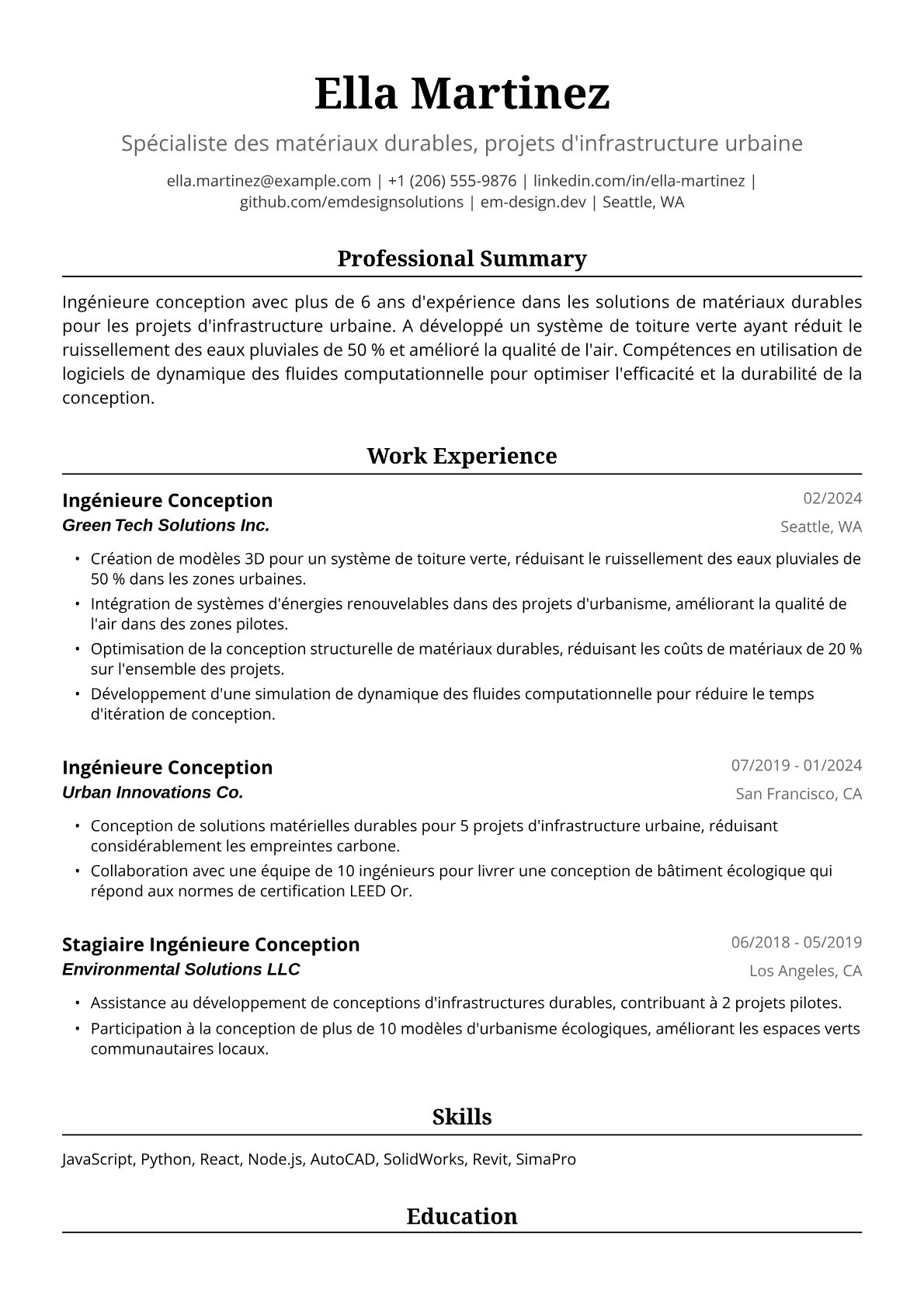 Exemple de CV d'Ingénieure Conception
