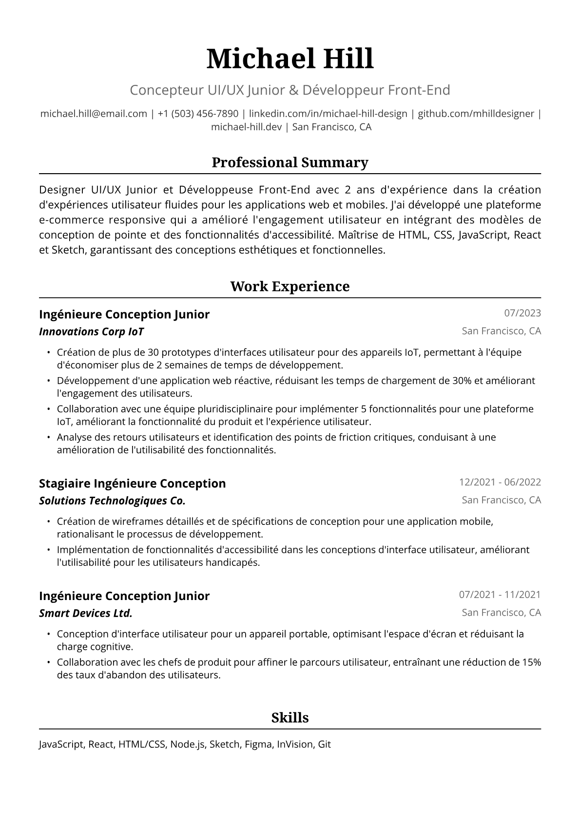 Exemple de CV Ingénieure Conception Junior