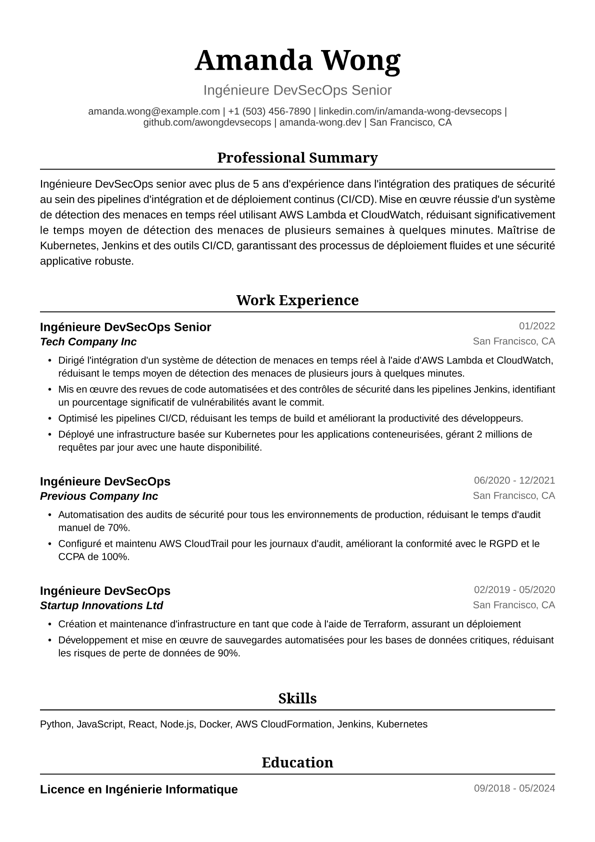 Exemple de CV d'Ingénieure DevSecOps