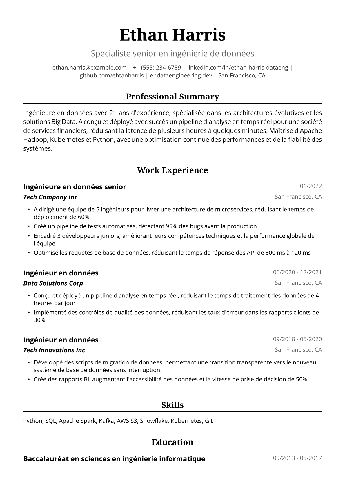 Exemple de CV d'Ingénieur en Données