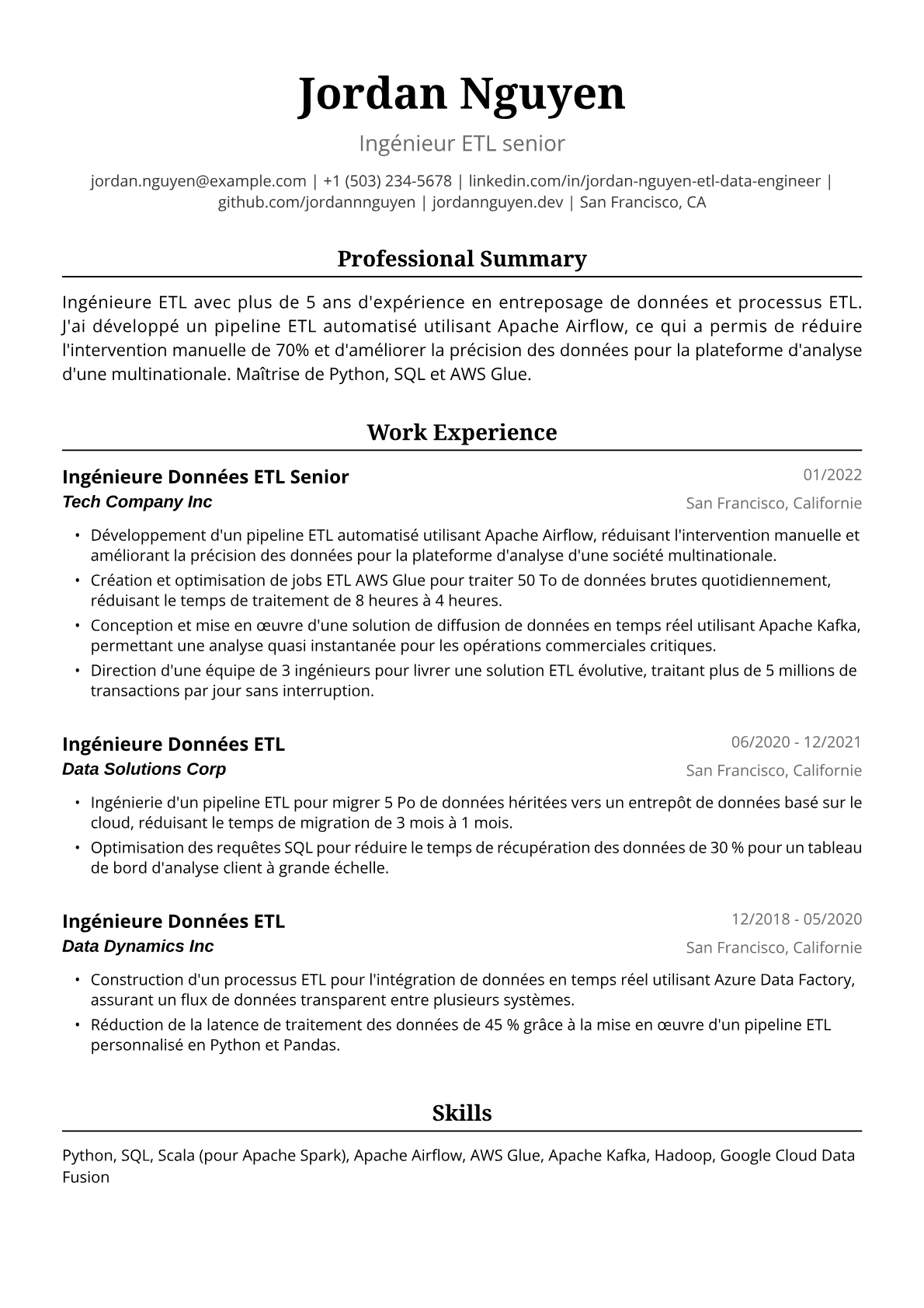 Exemple de CV d'Ingénieure ETL