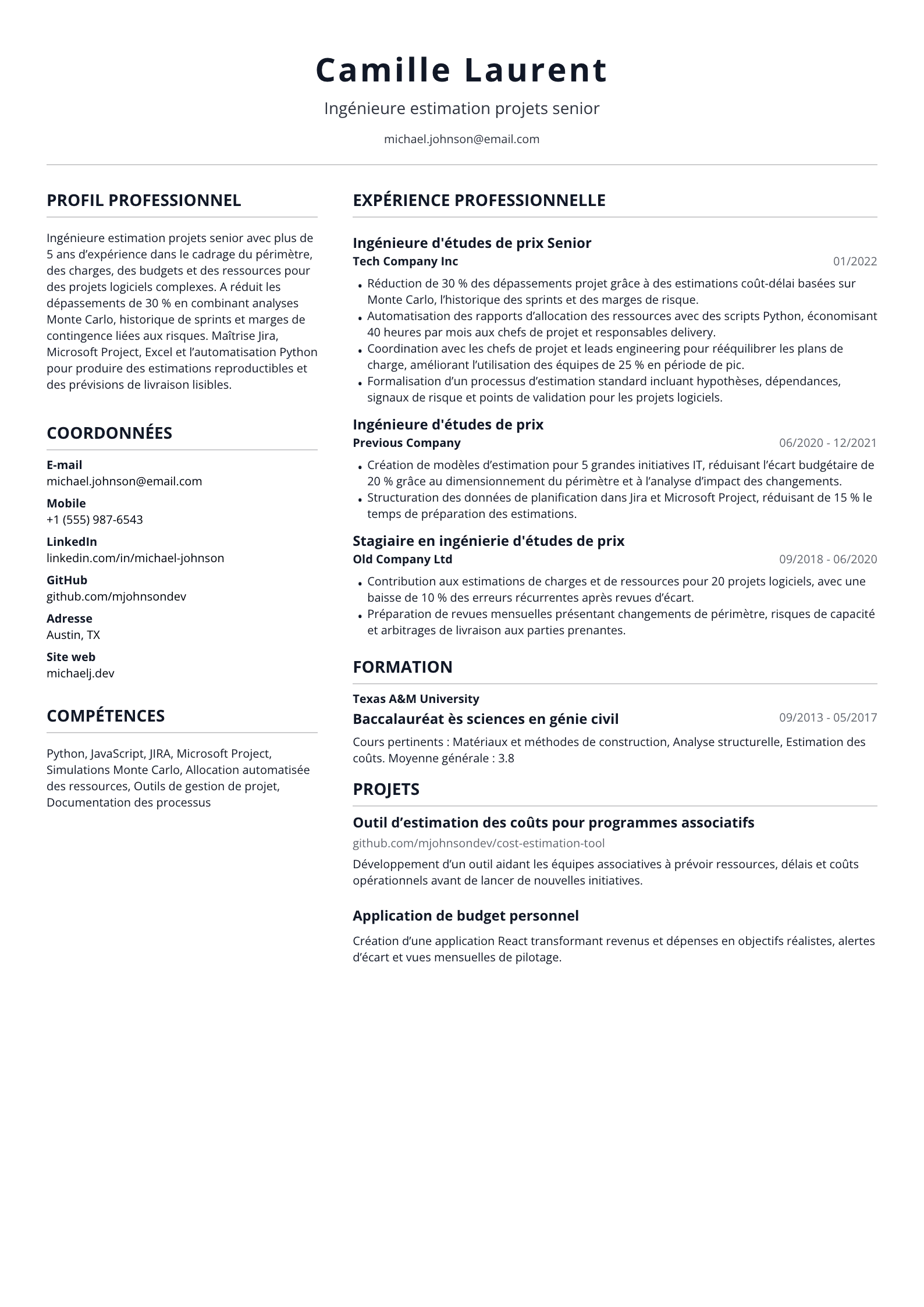 Ingénieure estimation projets