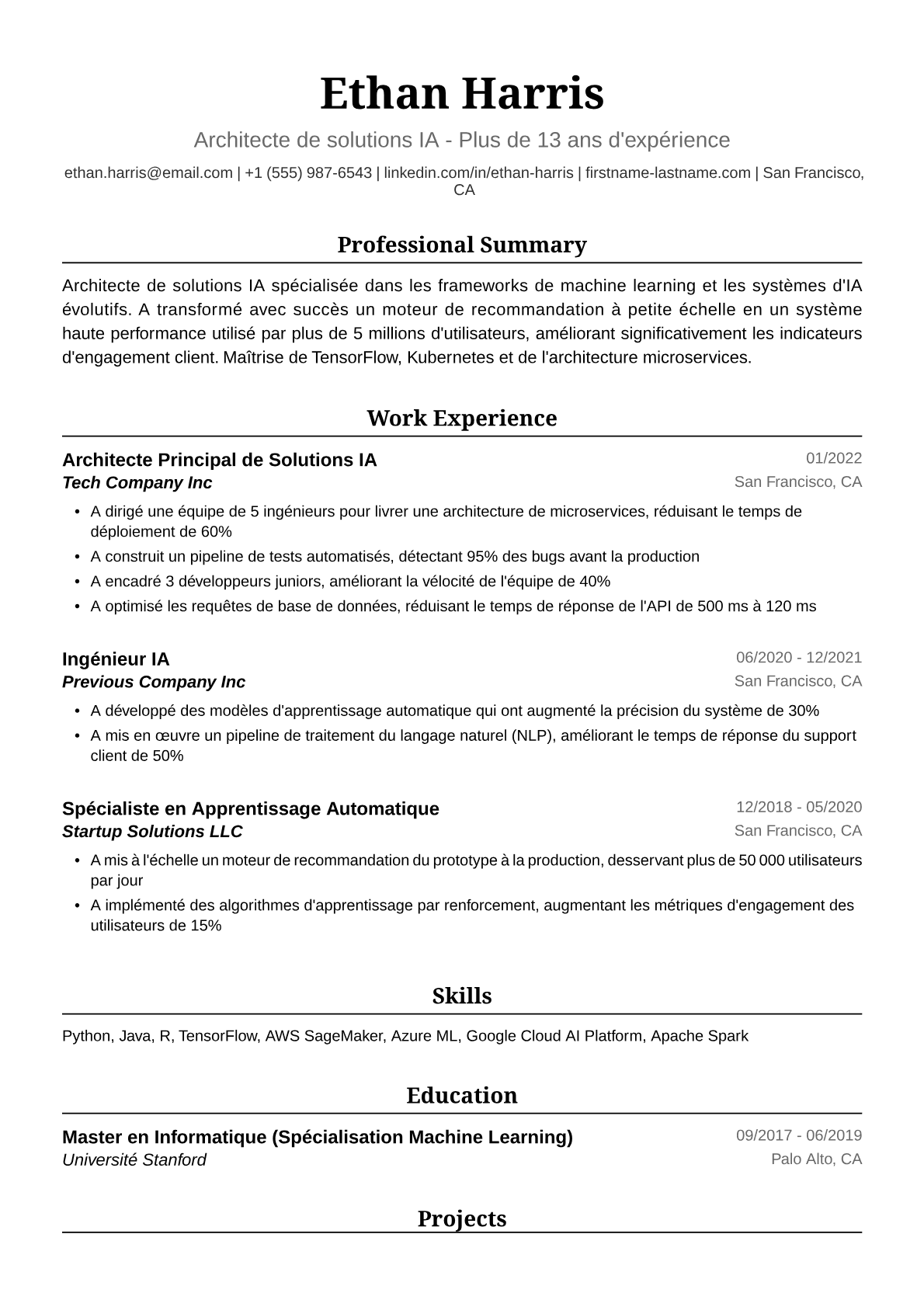 Exemple de CV d'Ingénieure en Intelligence Artificielle