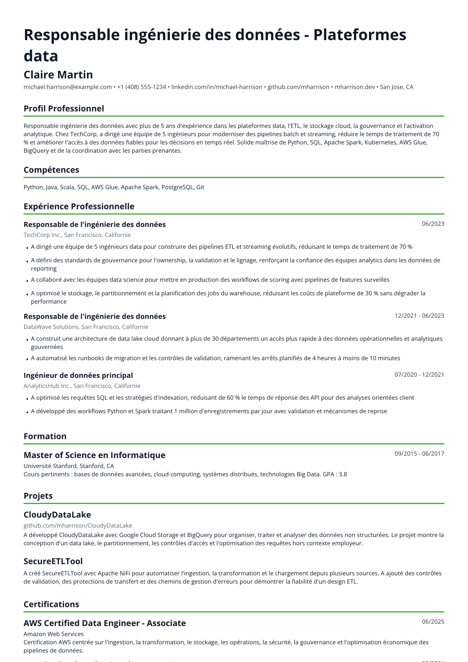 Responsable ingénierie des données