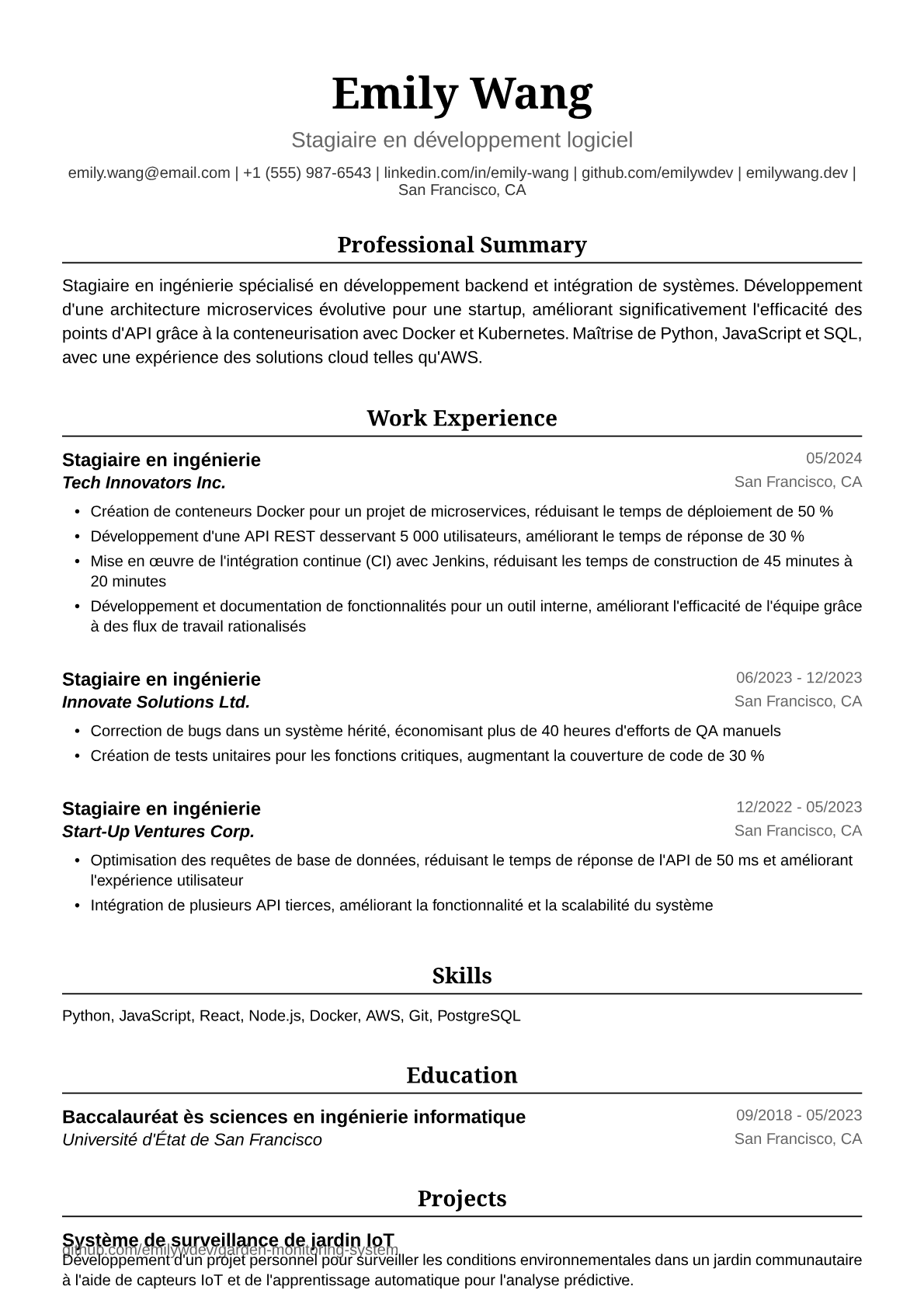 Exemple de CV de Stagiaire en Ingénierie