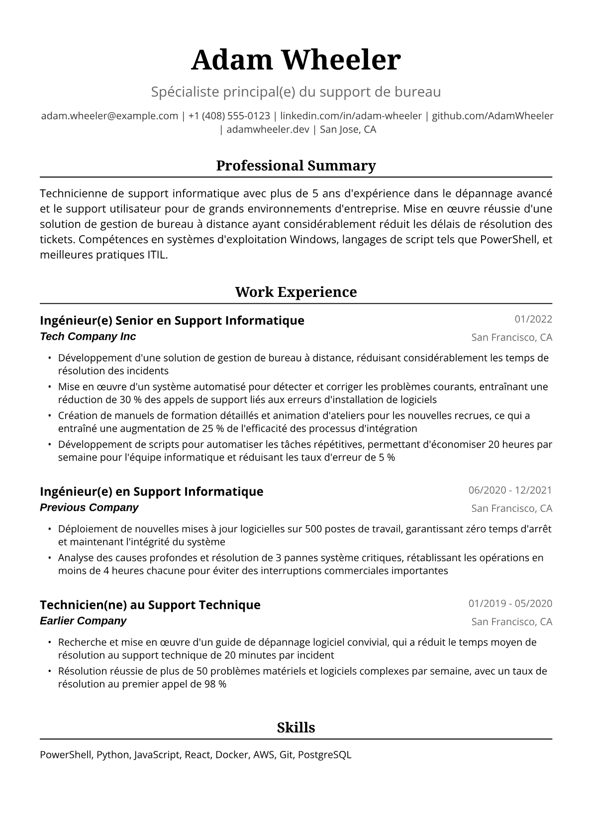 Exemple de CV de Technicienne en Support Informatique