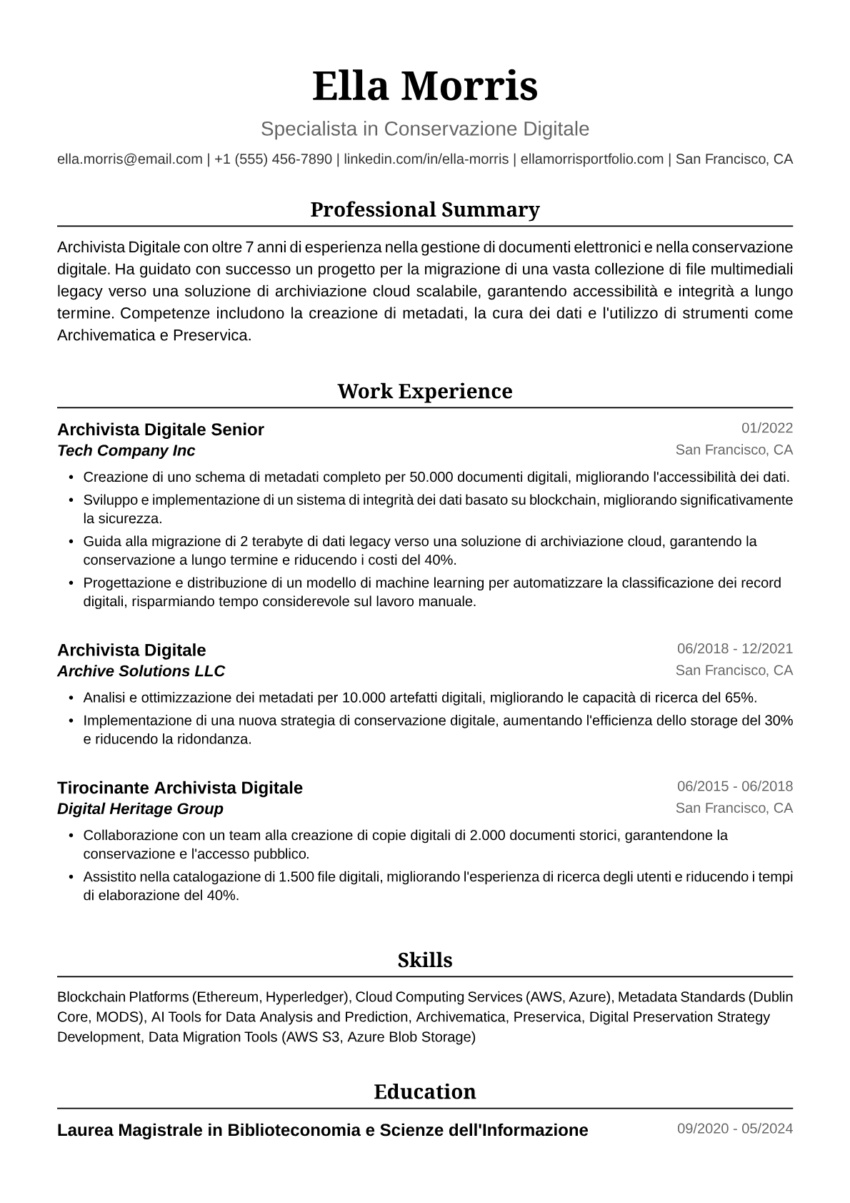 Esempio di Curriculum Vitae per Archivista Digitale