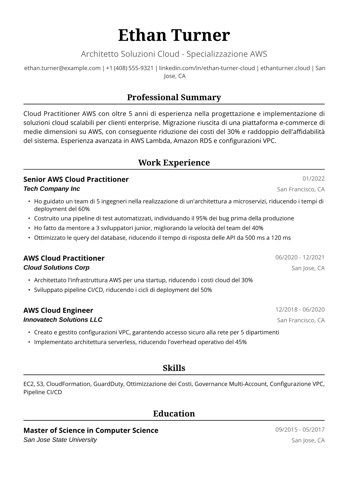 Esempio Curriculum AWS Cloud Practitioner