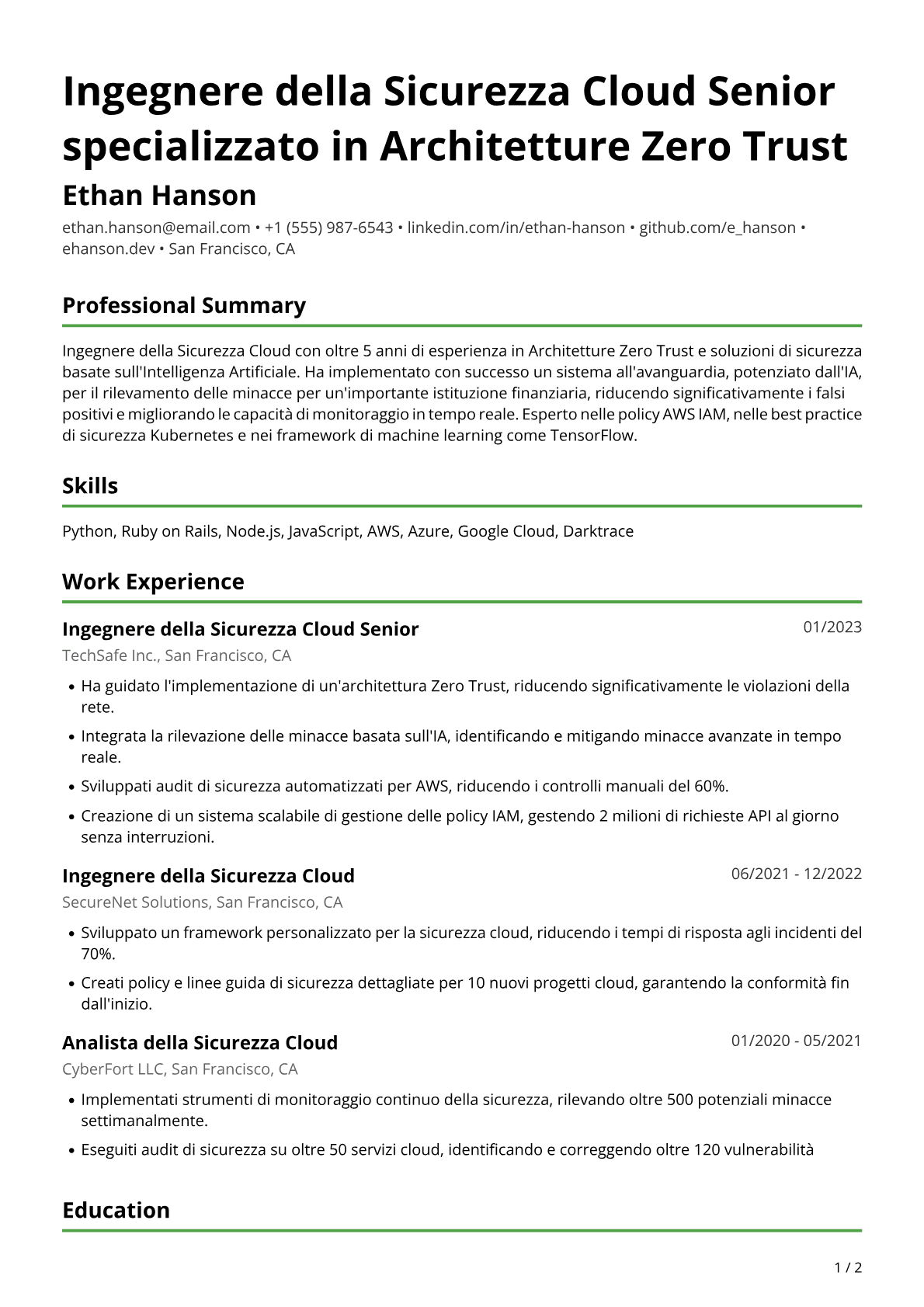 Ingegnere della Sicurezza Cloud