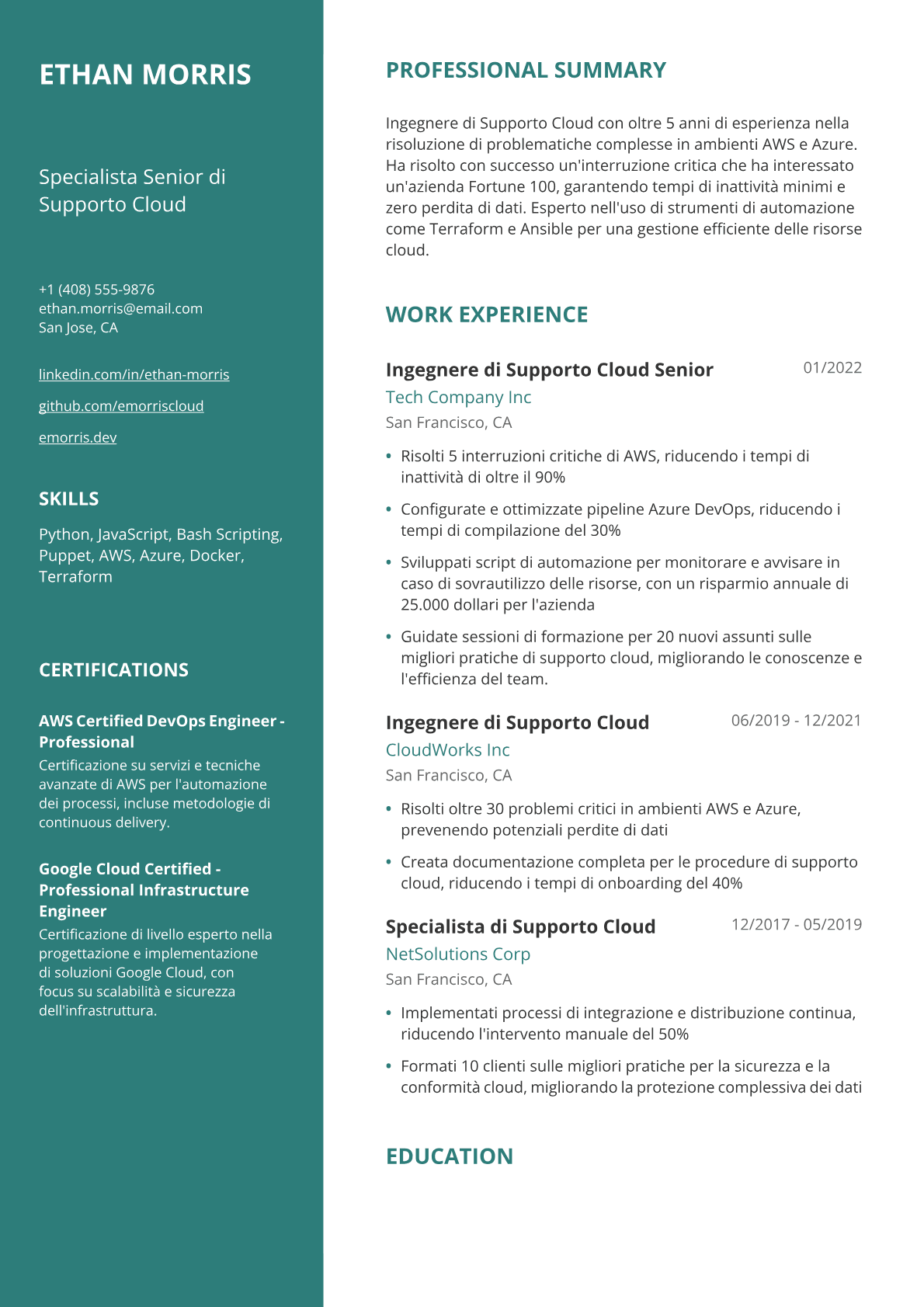 Ingegnere supporto cloud
