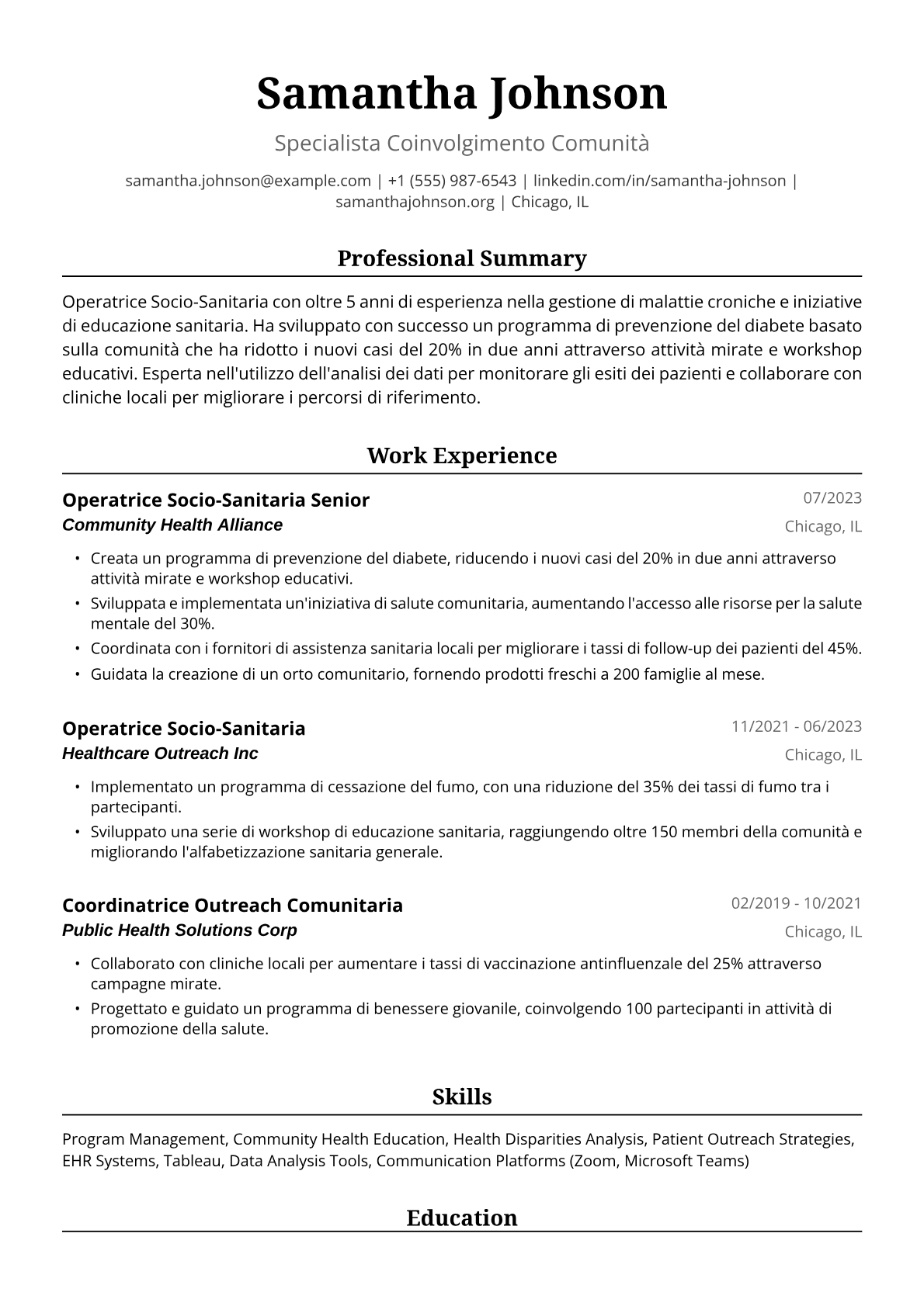 Esempio Curriculum Operatrice Socio-Sanitaria