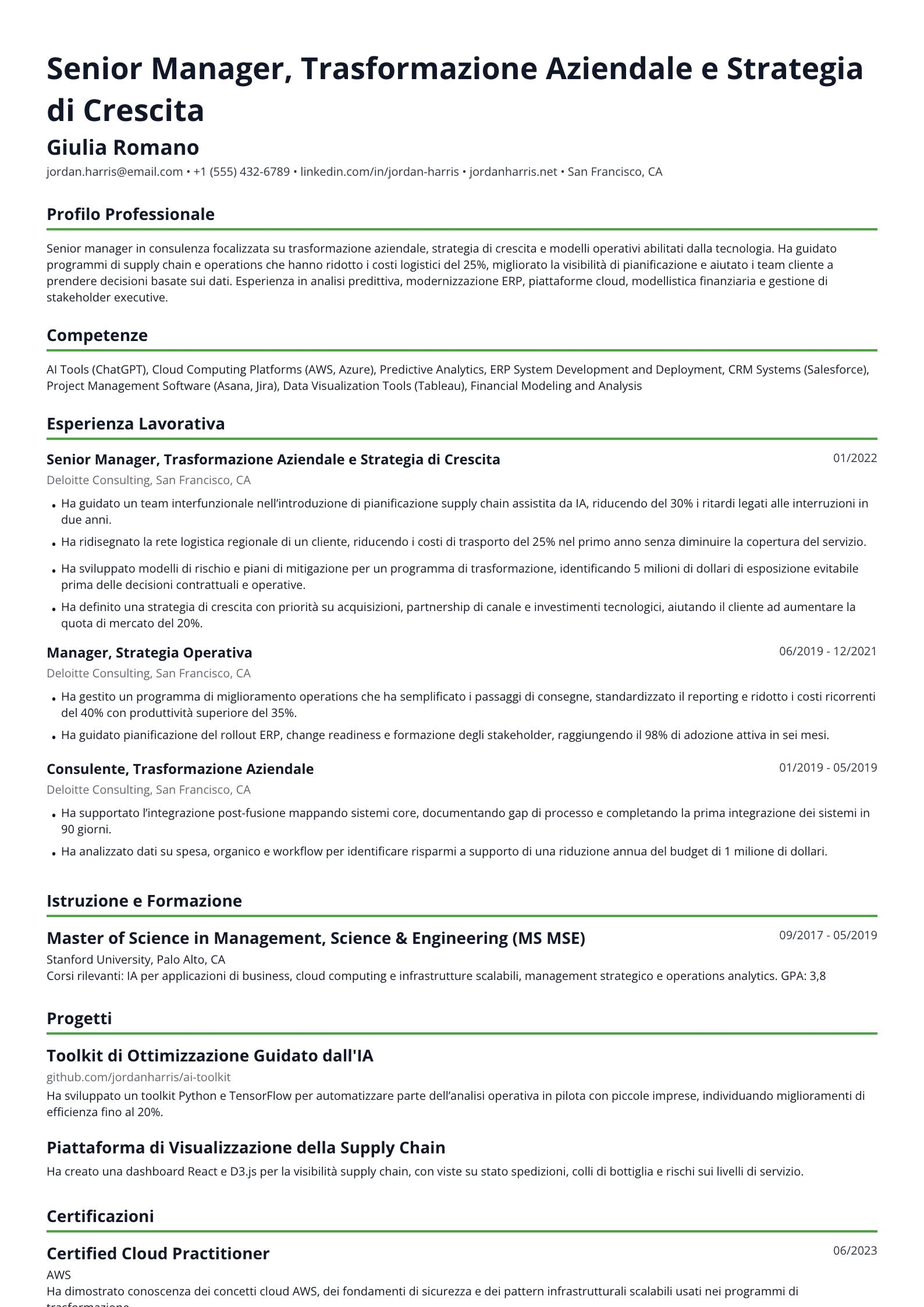 Senior Manager, Trasformazione Aziendale e Strategia di Crescita