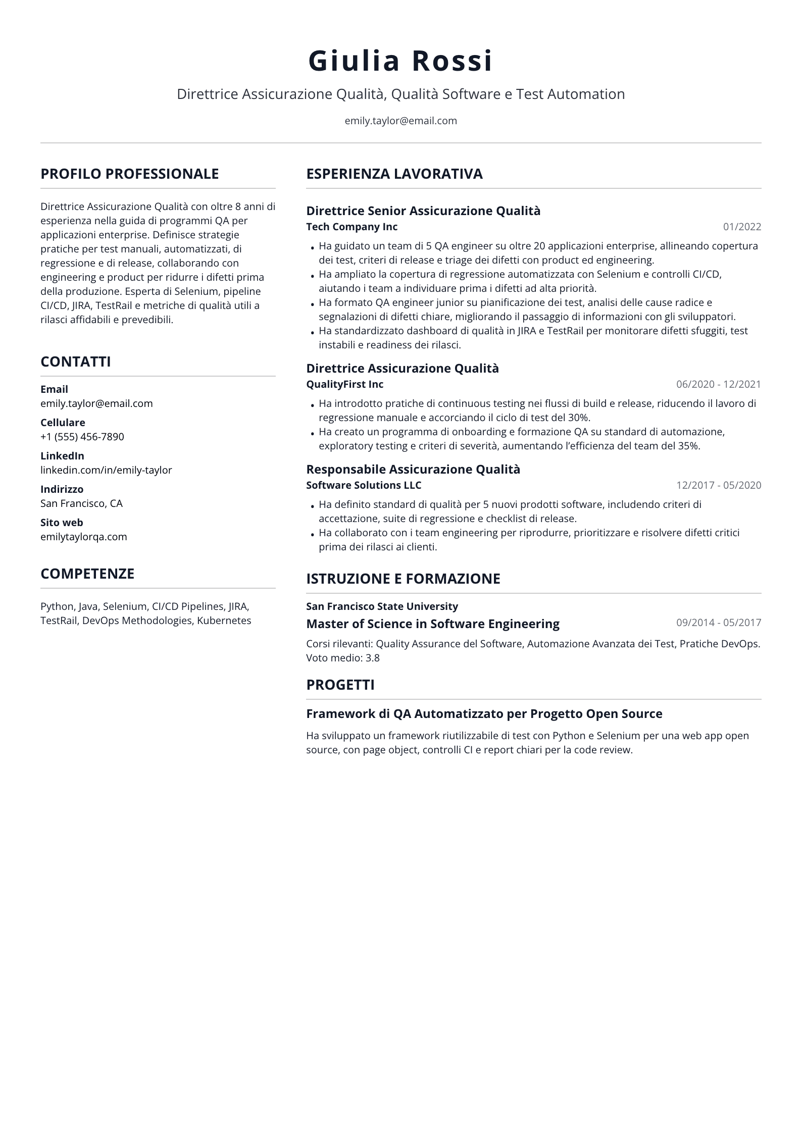 Direttrice Assicurazione Qualità