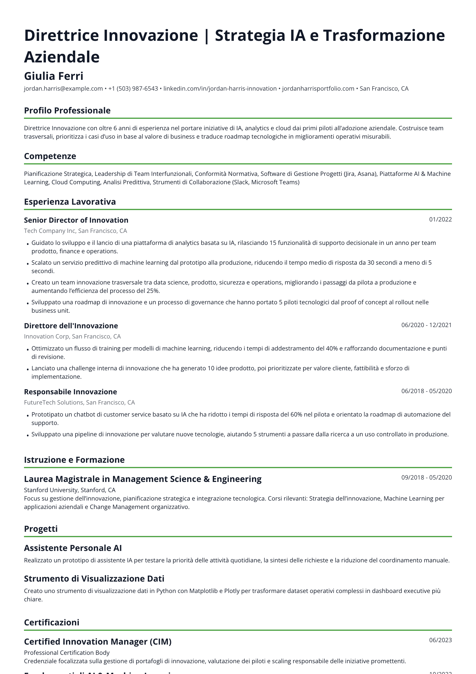 Direttrice Innovazione