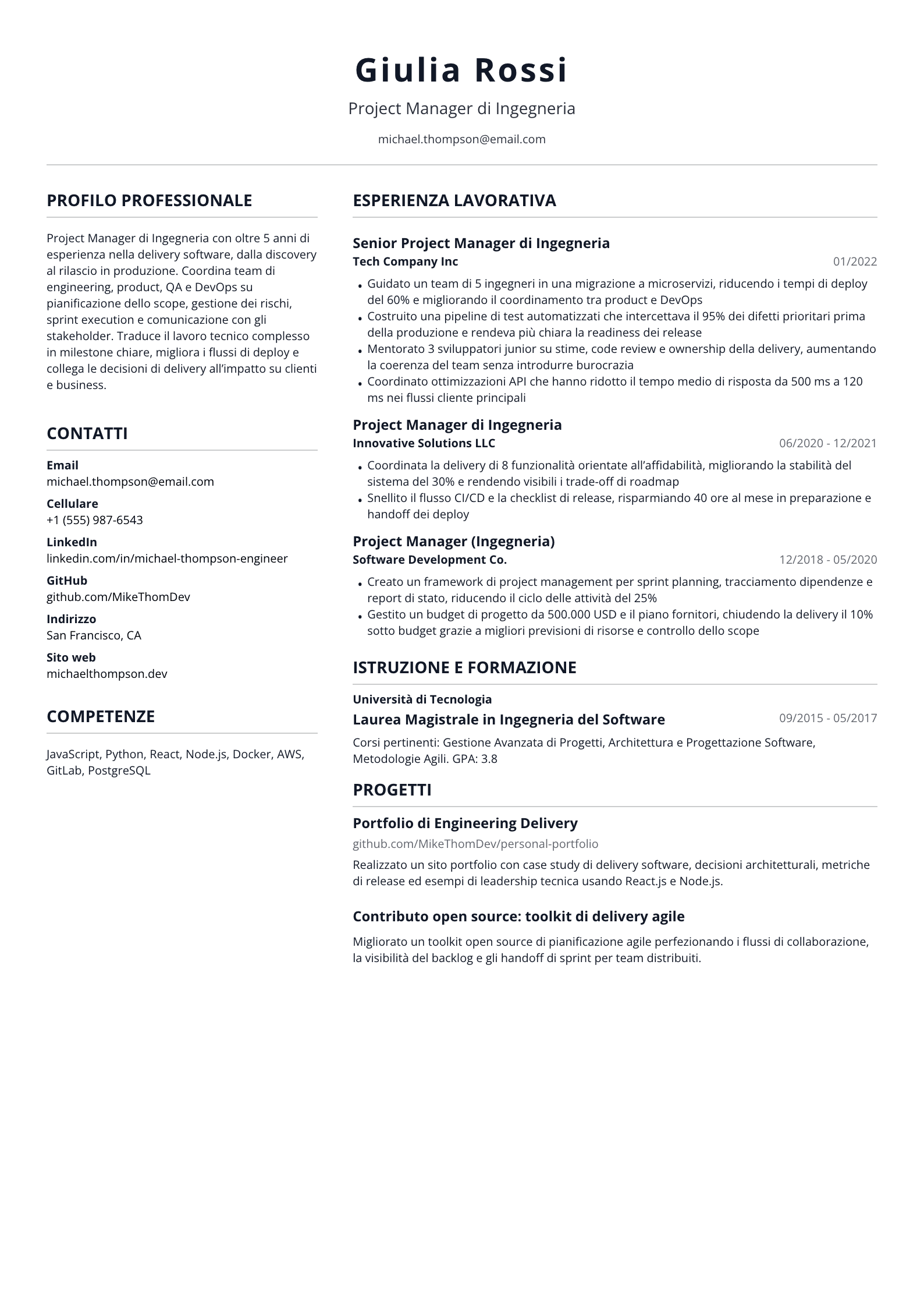 Project Manager di Ingegneria